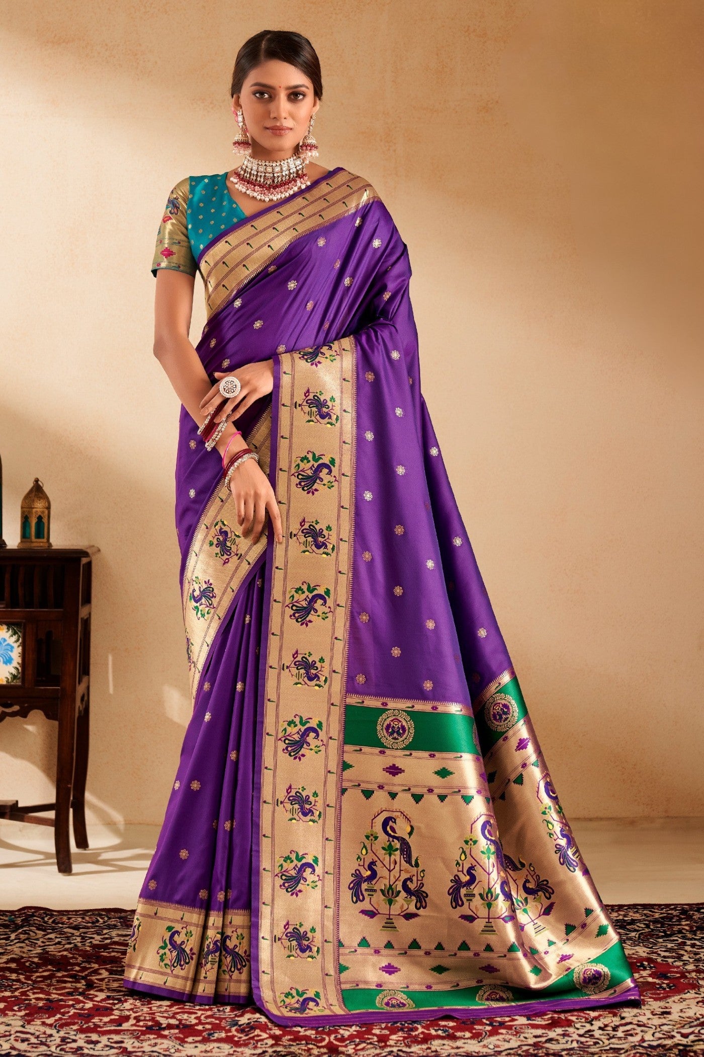 Buy MySilkLove Byzantium Purple Woven Paithani Saree Online