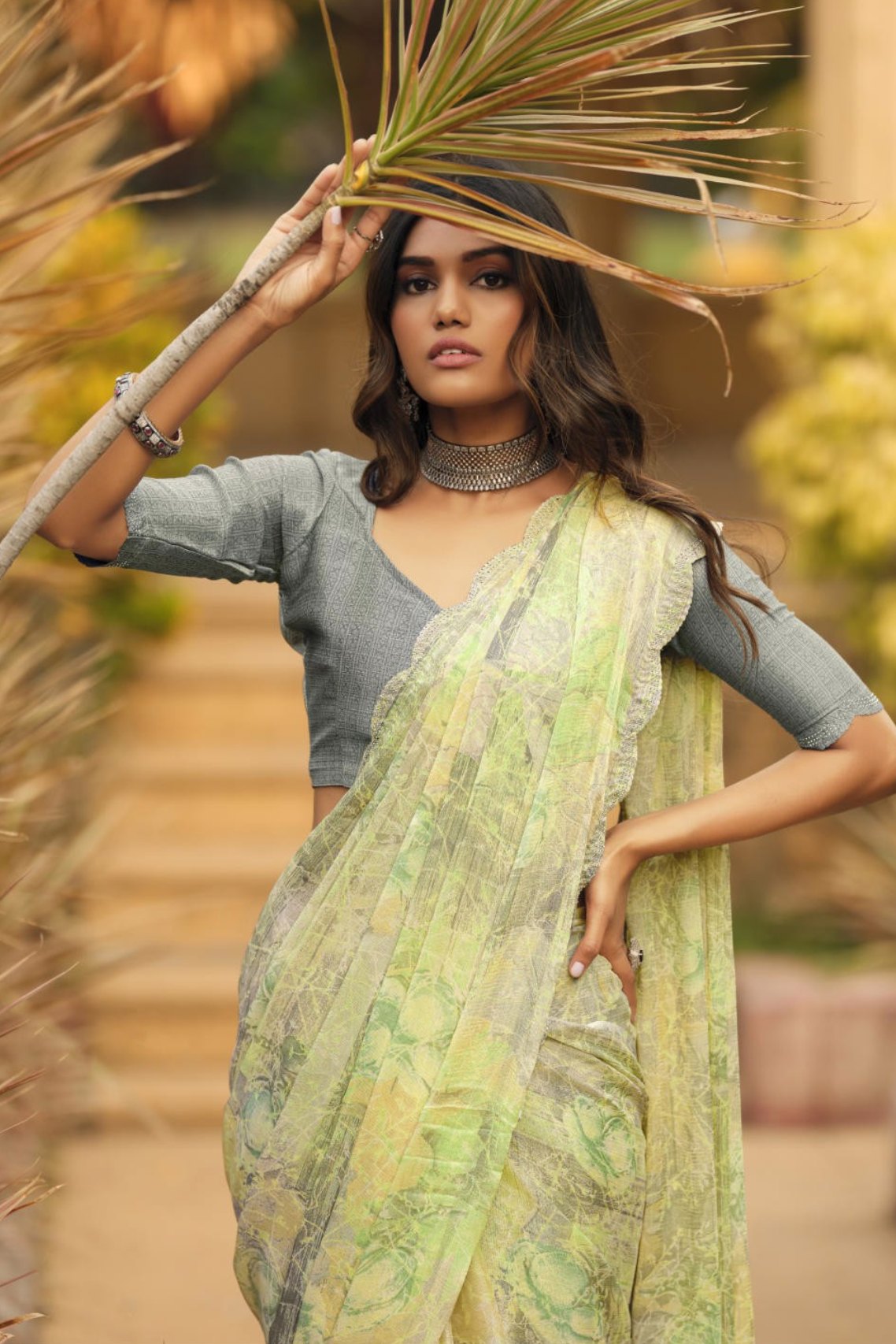 MySilkLove Pavlova Green Barasso Printed Saree