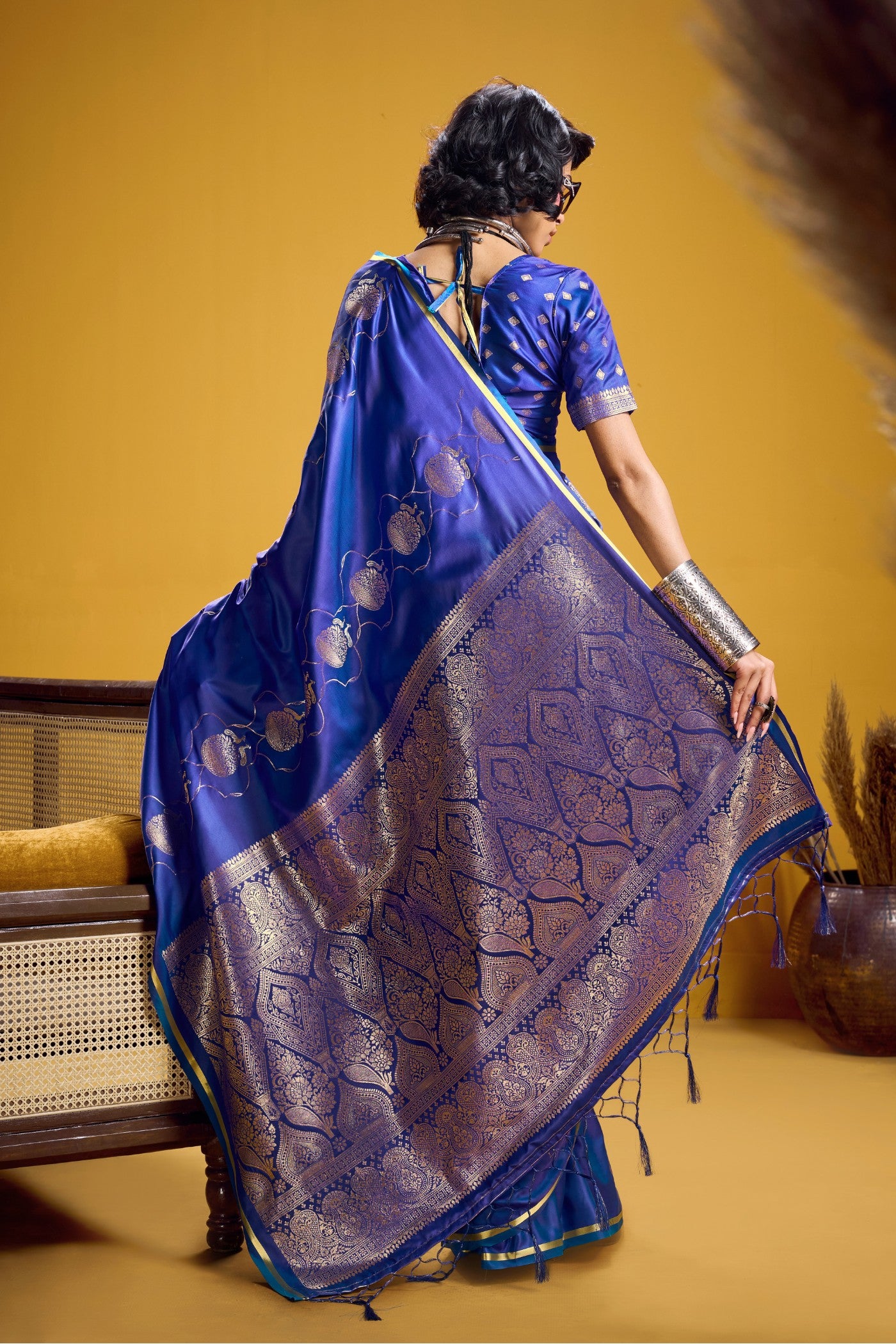 Buy MySilkLove Celtic Blue Handloom Satin Silk Saree Online