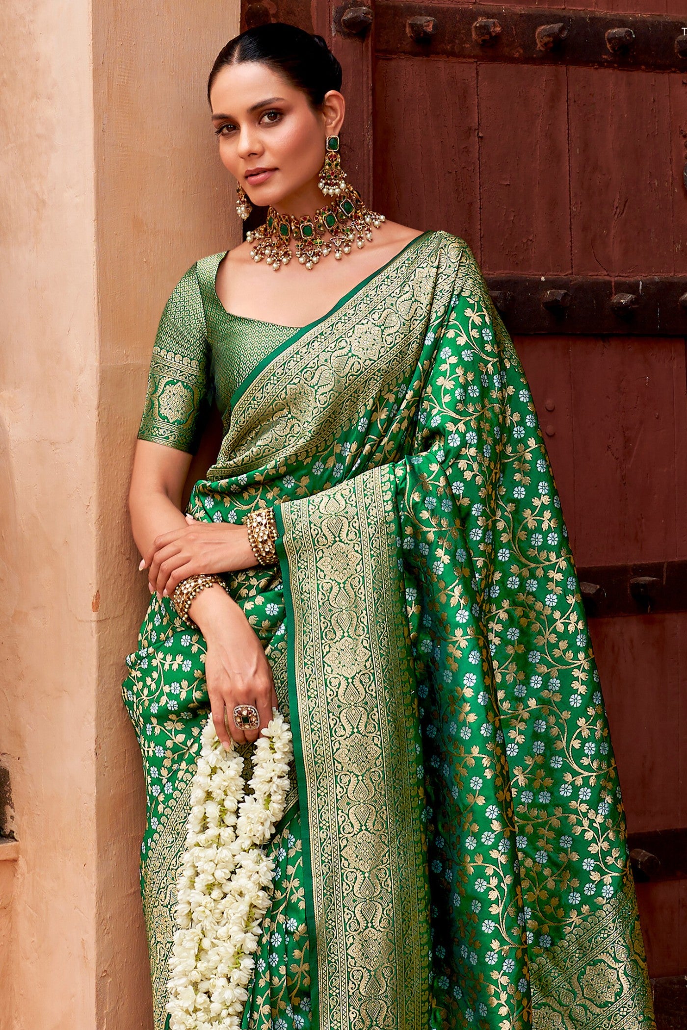 Buy MySilkLove Goblin Green Woven Banarasi Saree Online