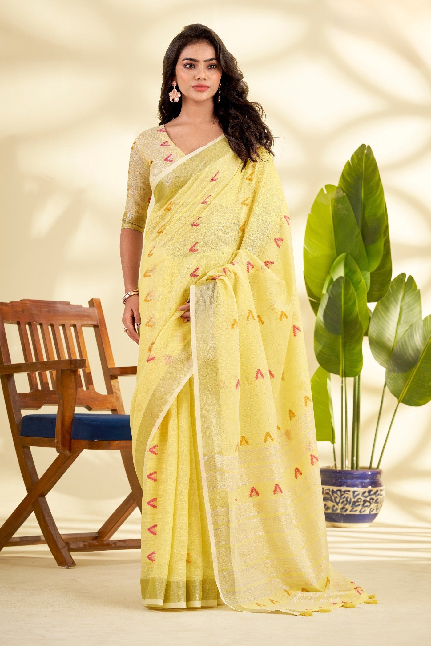 Buy MySilkLove Daffodil Yellow Woven Linen Saree Online