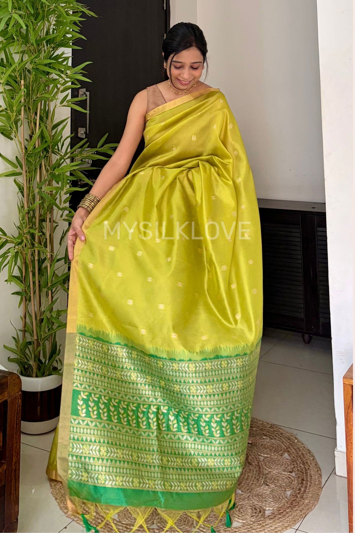 Buy MySilkLove Spring Green Tussar Handloom Silk Saree Online