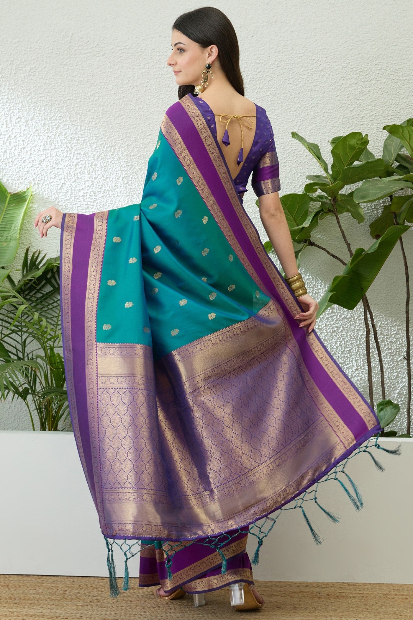 Buy MySilkLove Peacock Blue Banarasi Woven Soft Silk Saree Online