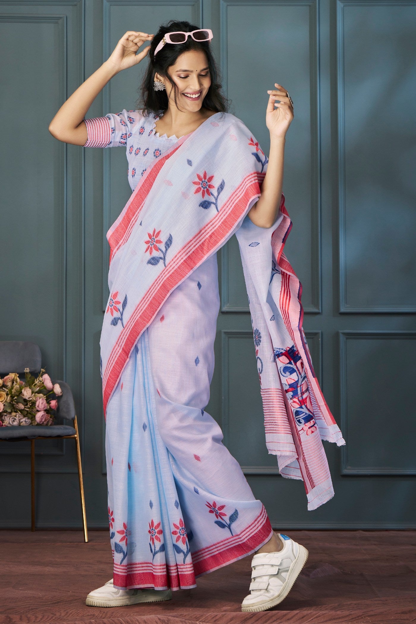 Buy MySilkLove Magnolia Purple Handloom Linen Saree Online