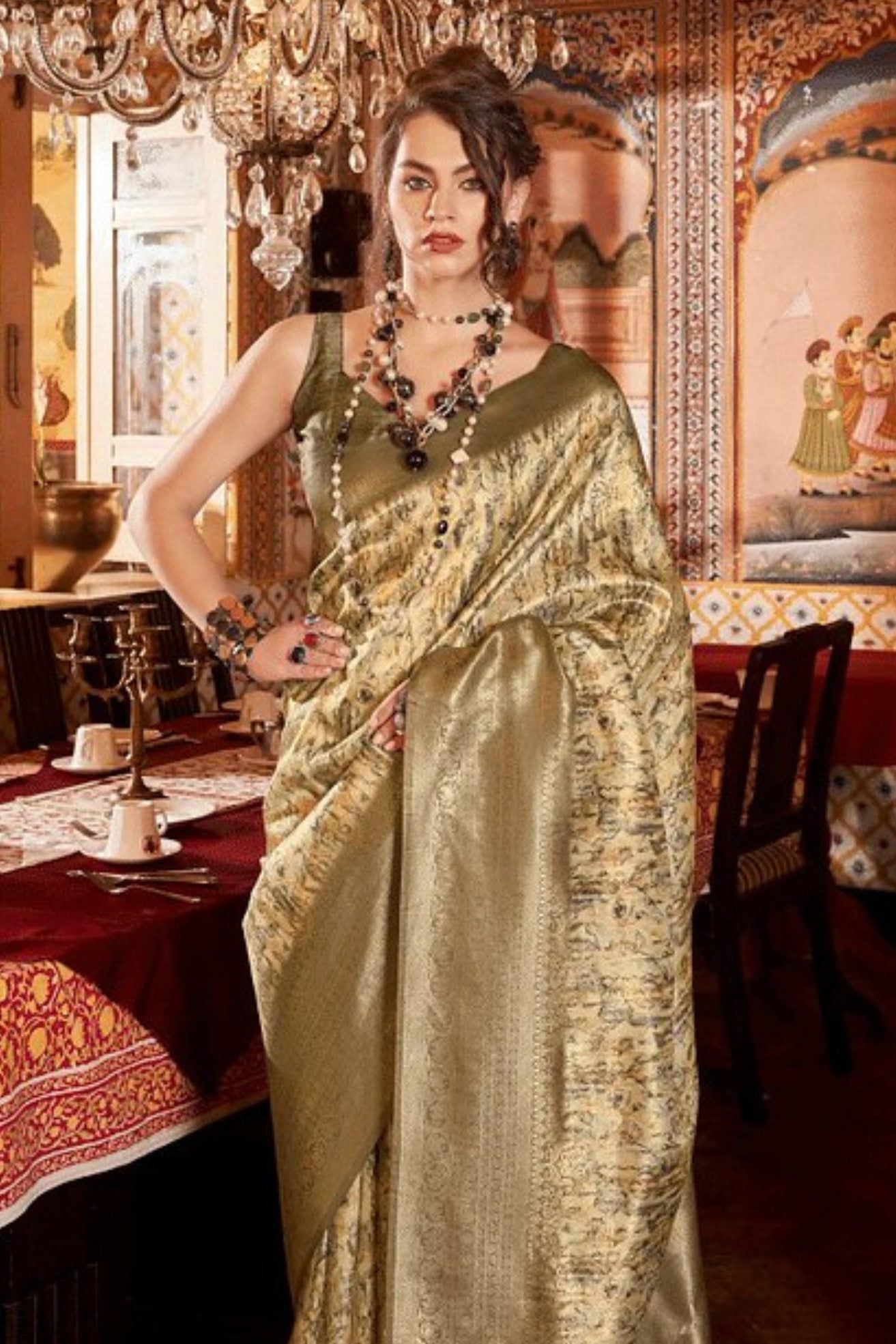 Buy MySilkLove Teak Brown Banarasi Digital Printed Saree Online