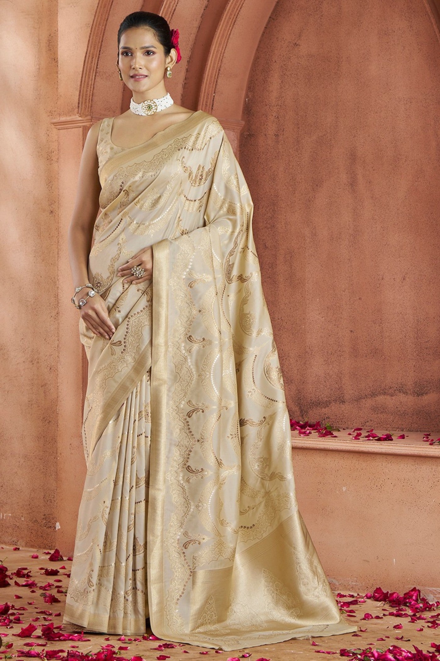 Buy MySilkLove Cashmere Cream Woven Banarasi Saree Online