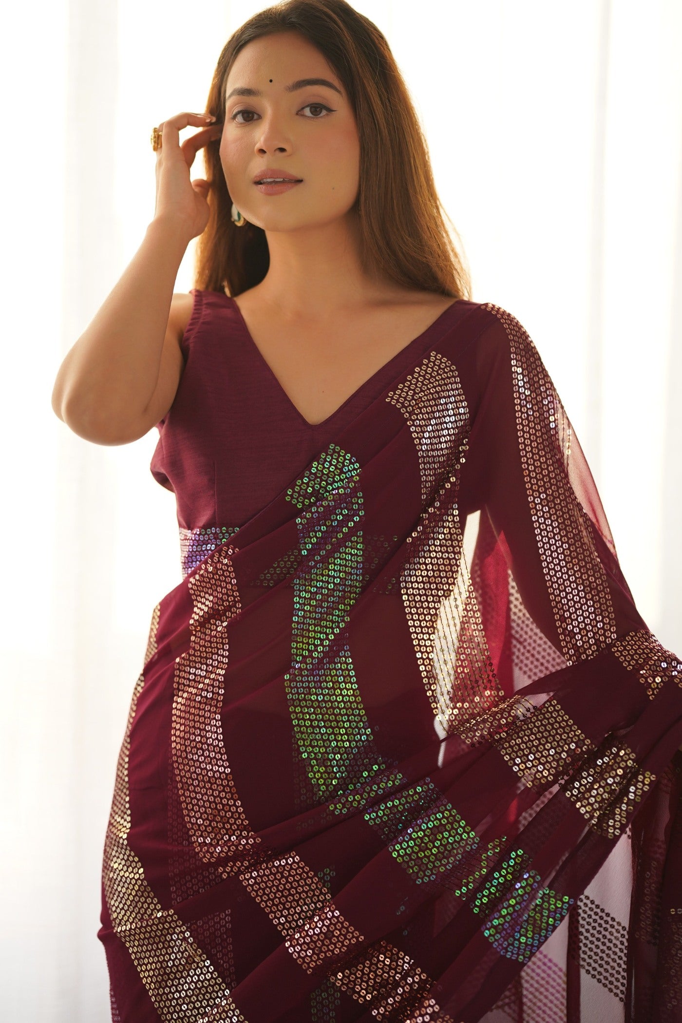 Buy MySilkLove Wine Maroon Georgette Partywear Saree Online