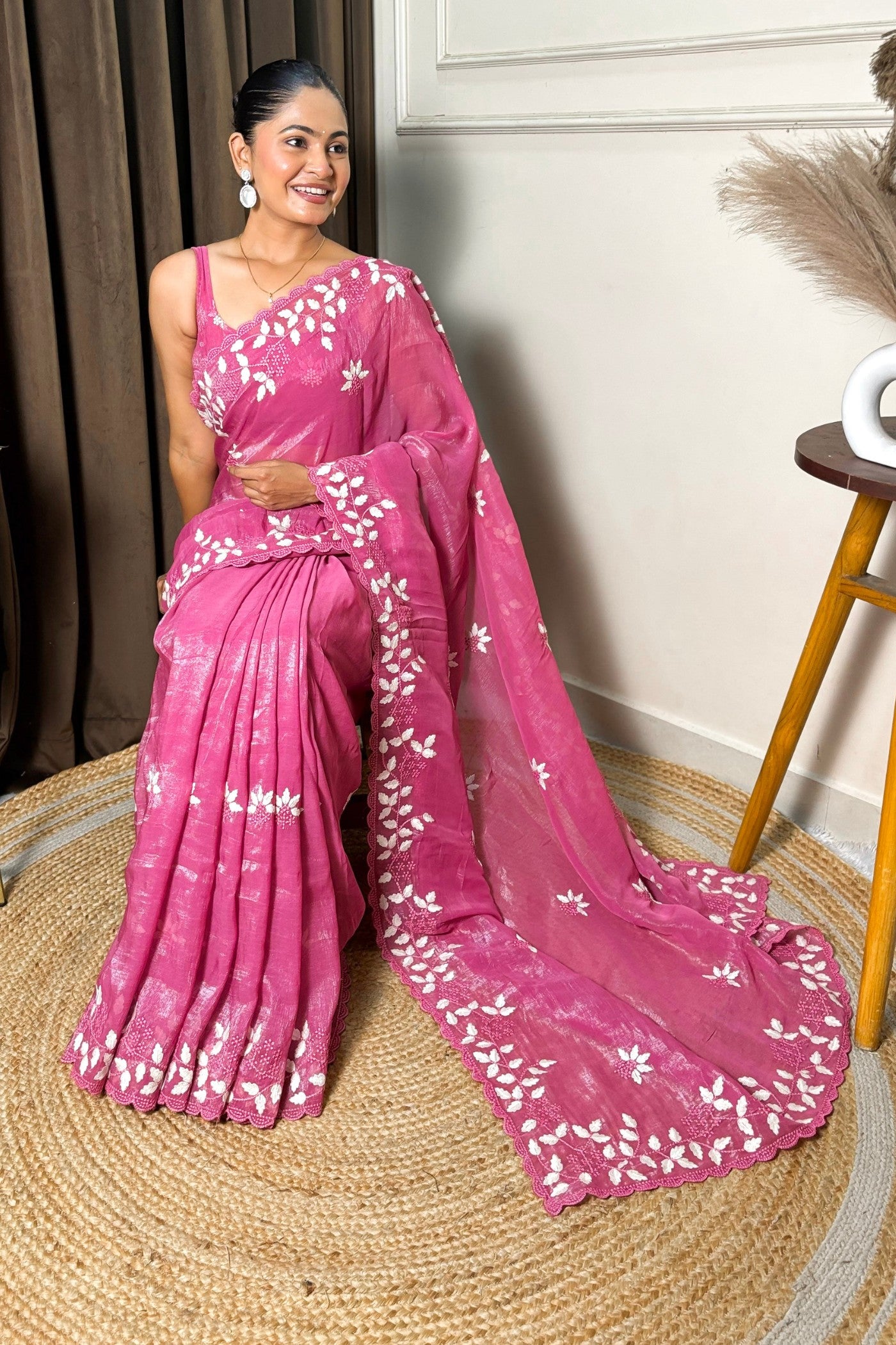 Buy MySilkLove Lotus Pink Embroidery Partywear Saree Online