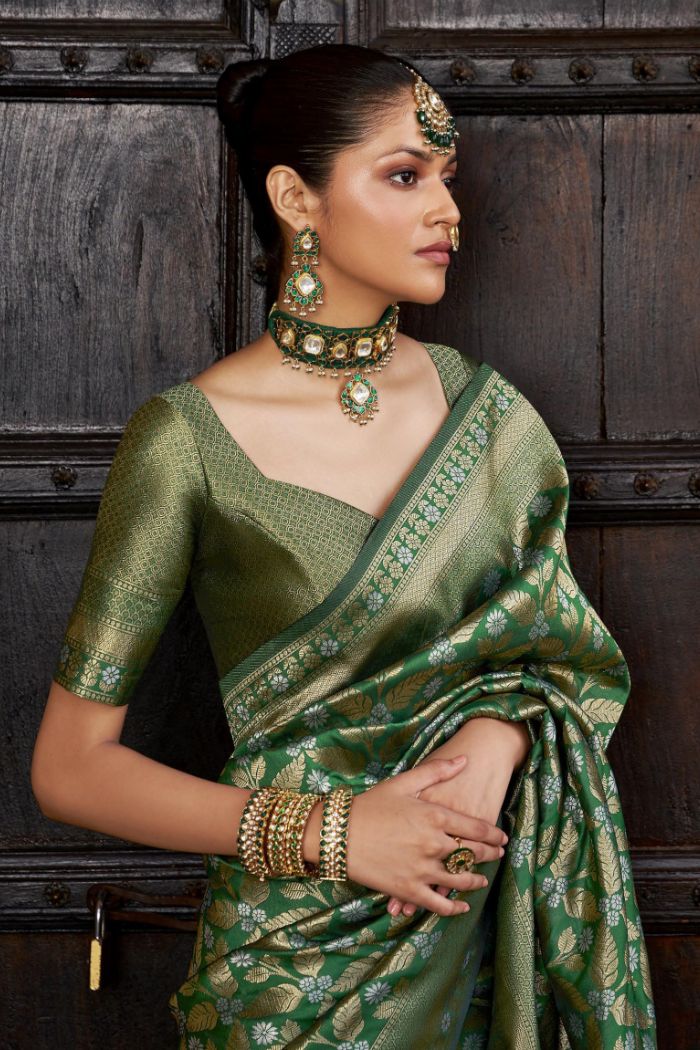 Buy MySilkLove Mint Green Woven Banarasi Saree Online