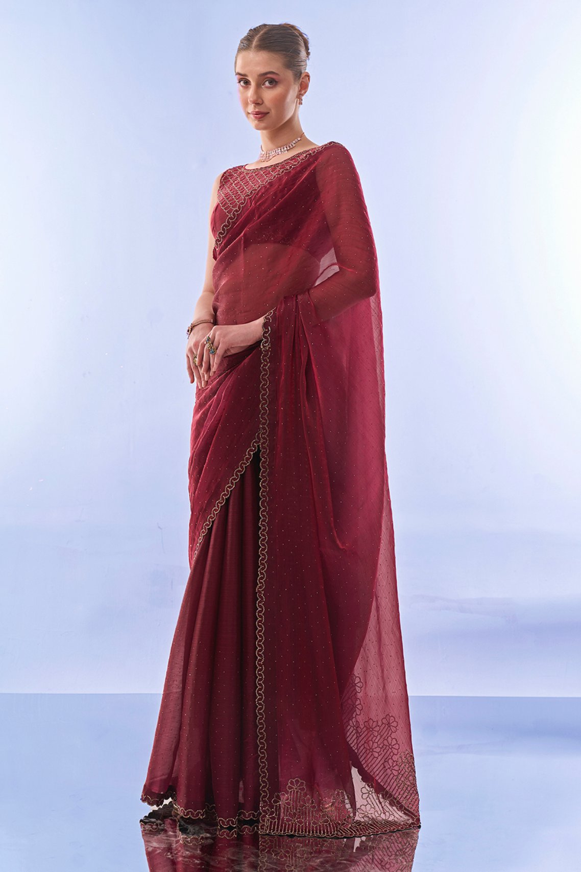 Buy MySilkLove Nutmeg Maroon Designer Partywear Saree Online