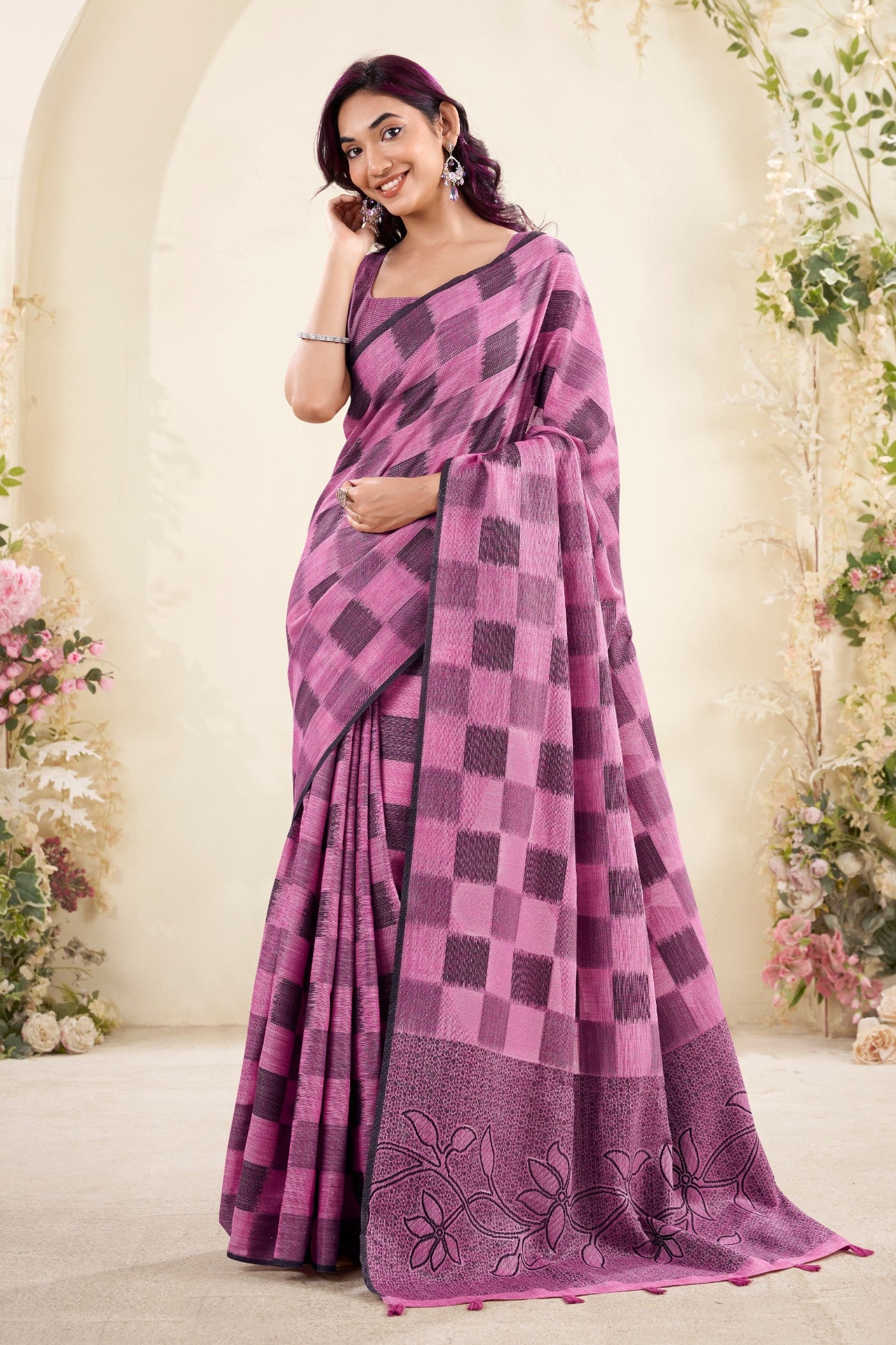 Buy MySilkLove Jamun Purple Woven Linen Saree Online