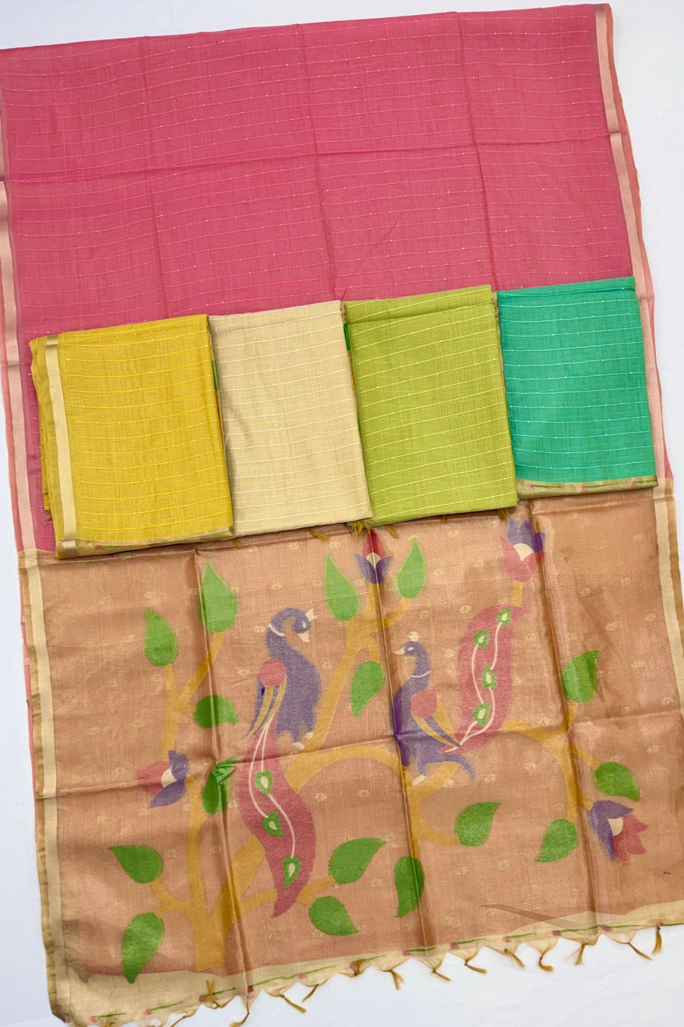 Buy MySilkLove Froly Pink Jamdani Cotton Tissue Paithani Saree Online