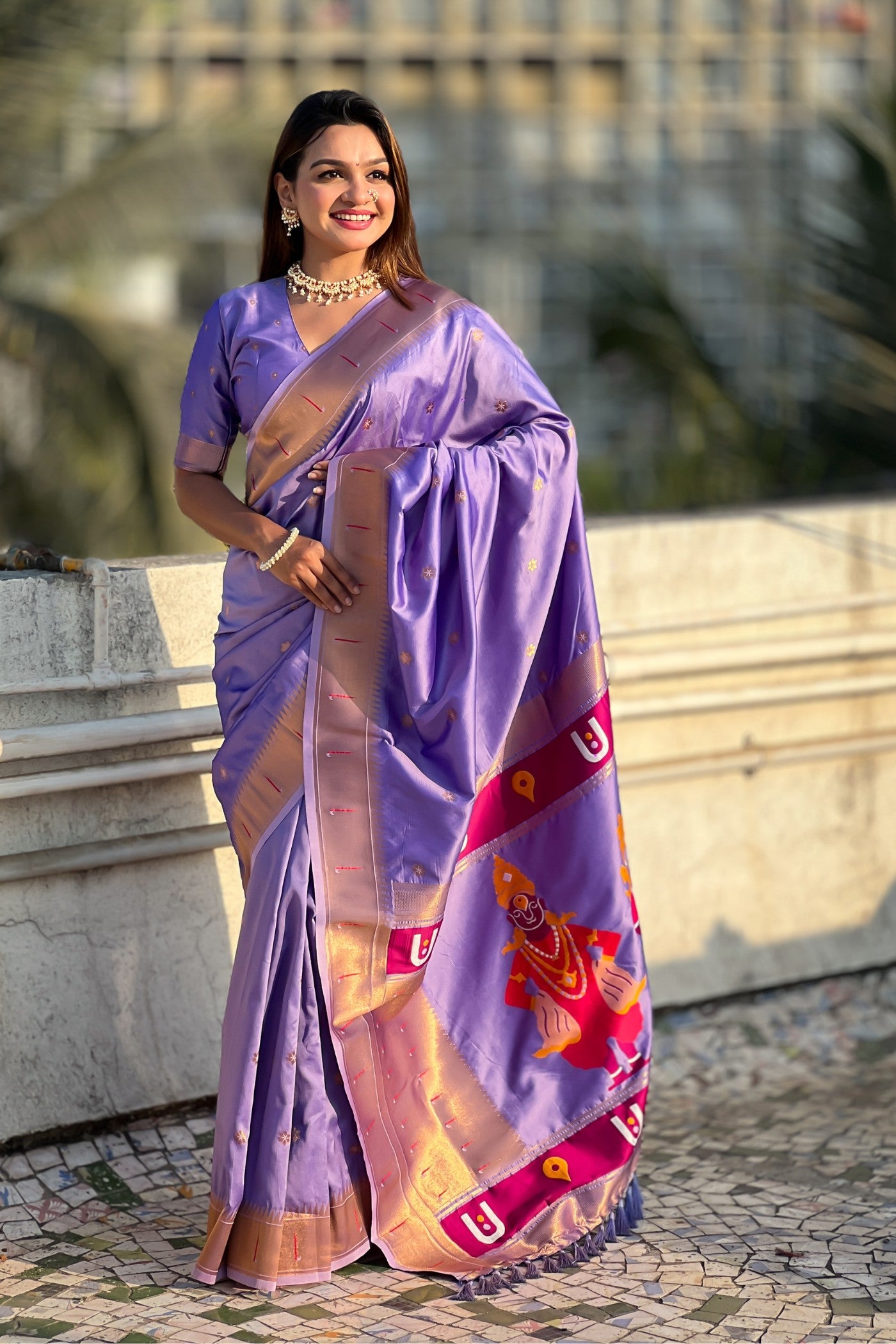 Buy MySilkLove Butterfly Bush Purple Woven Paithani Saree Online