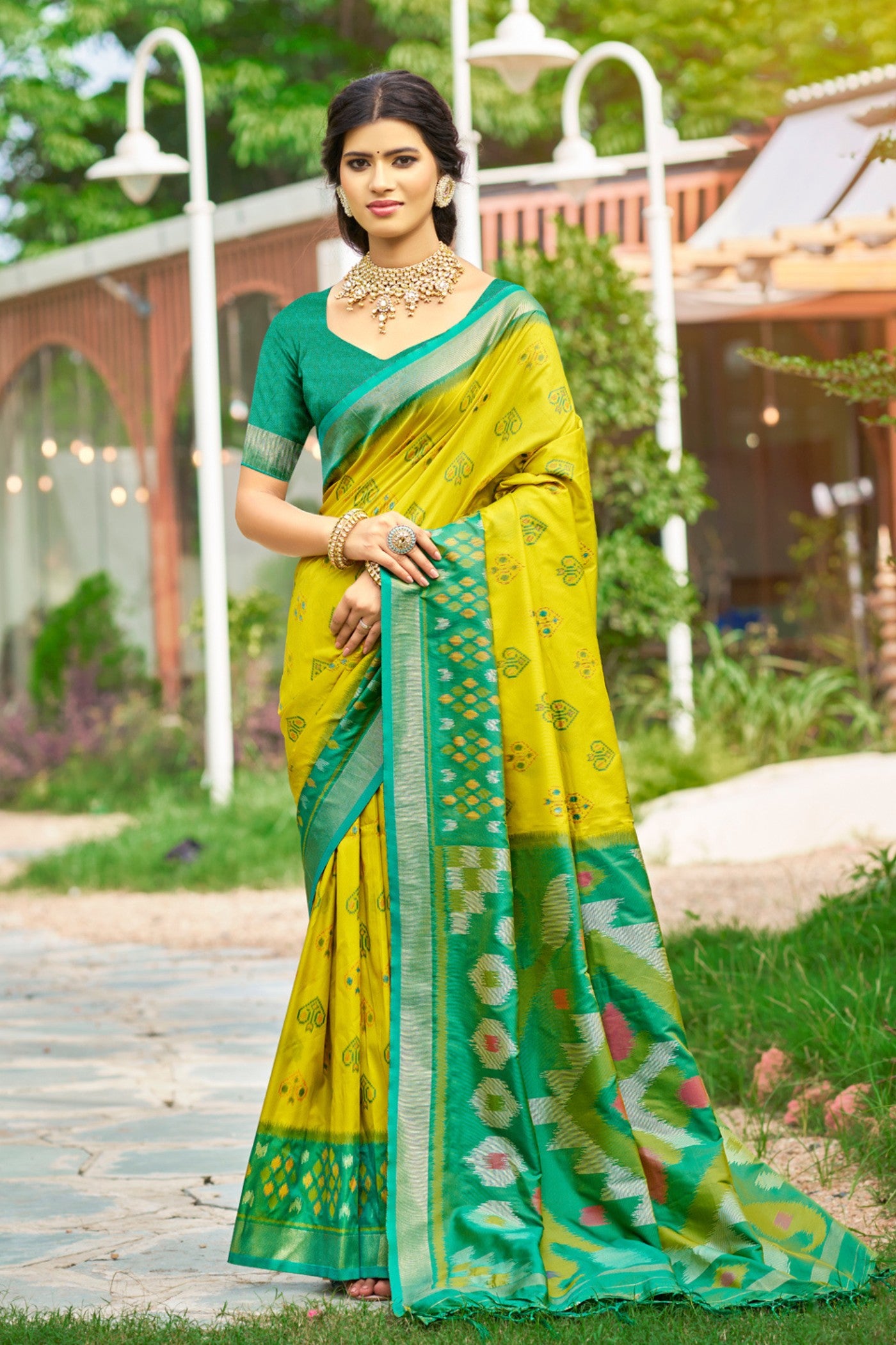 Buy MySilkLove Paint Yellow Ikkat Soft Silk Saree Online