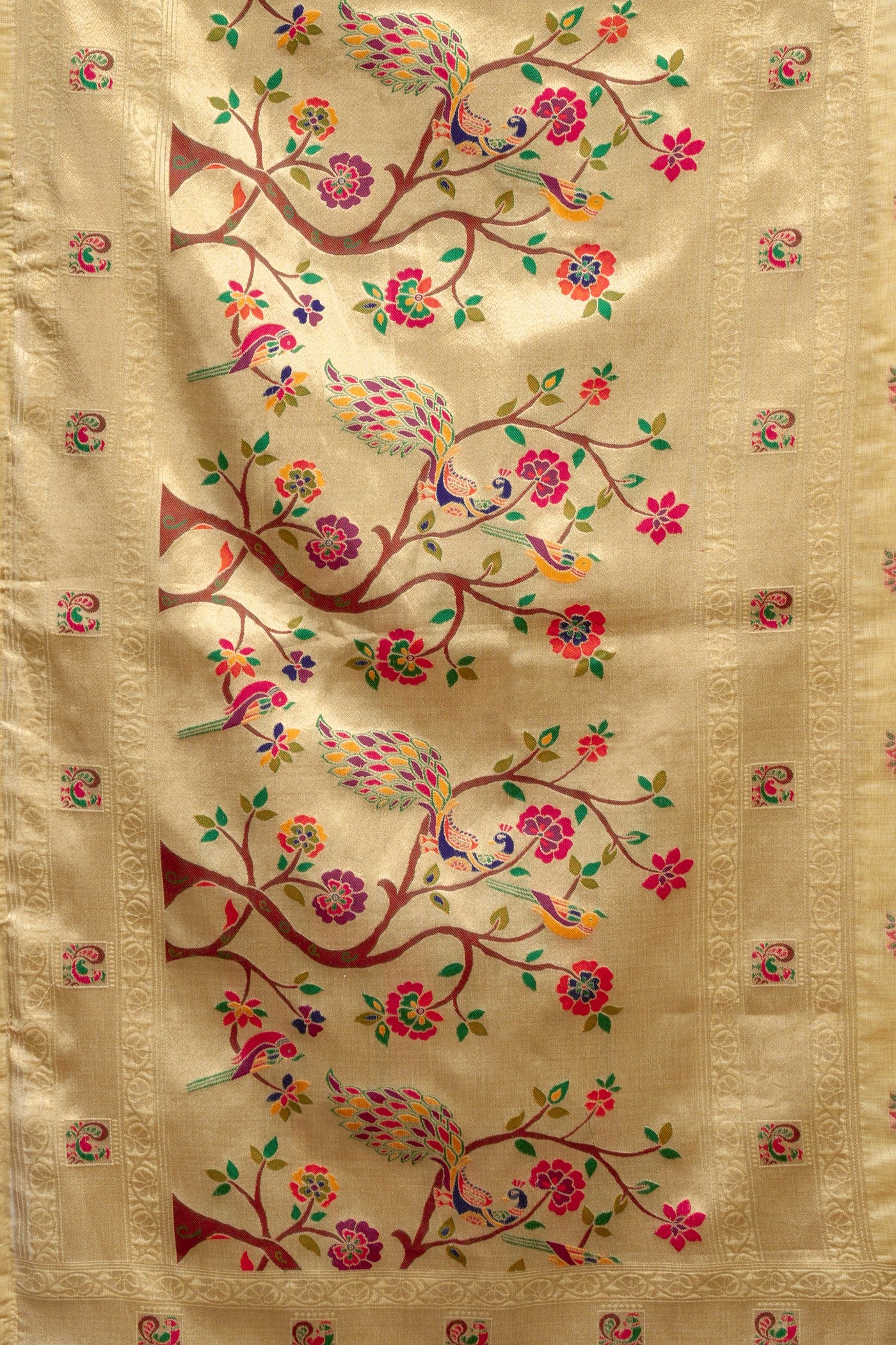 Buy MySilkLove Bone Cream Zari Woven Paithani Saree Online