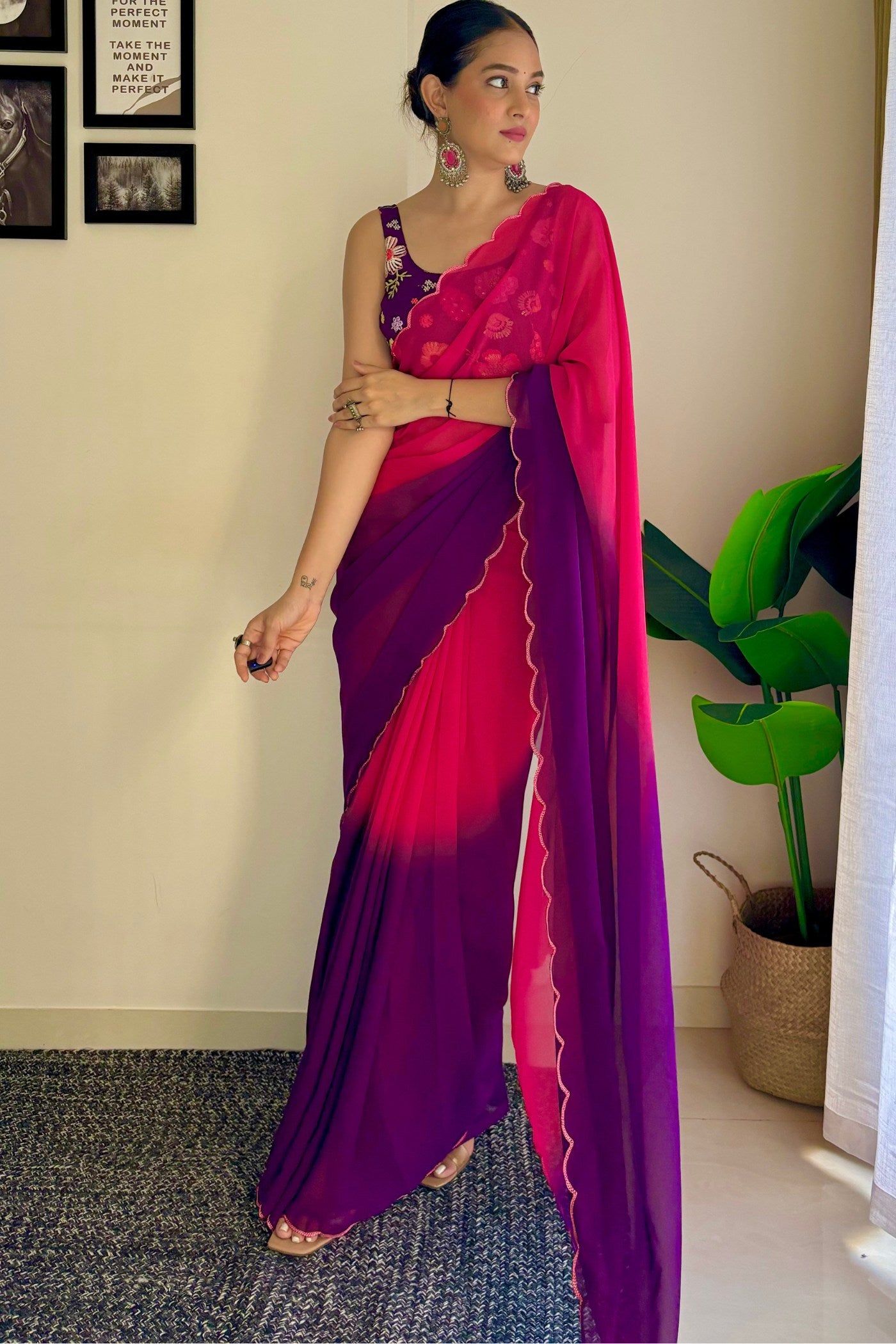 Buy MySilkLove Magenta Pink Georgette Saree Online