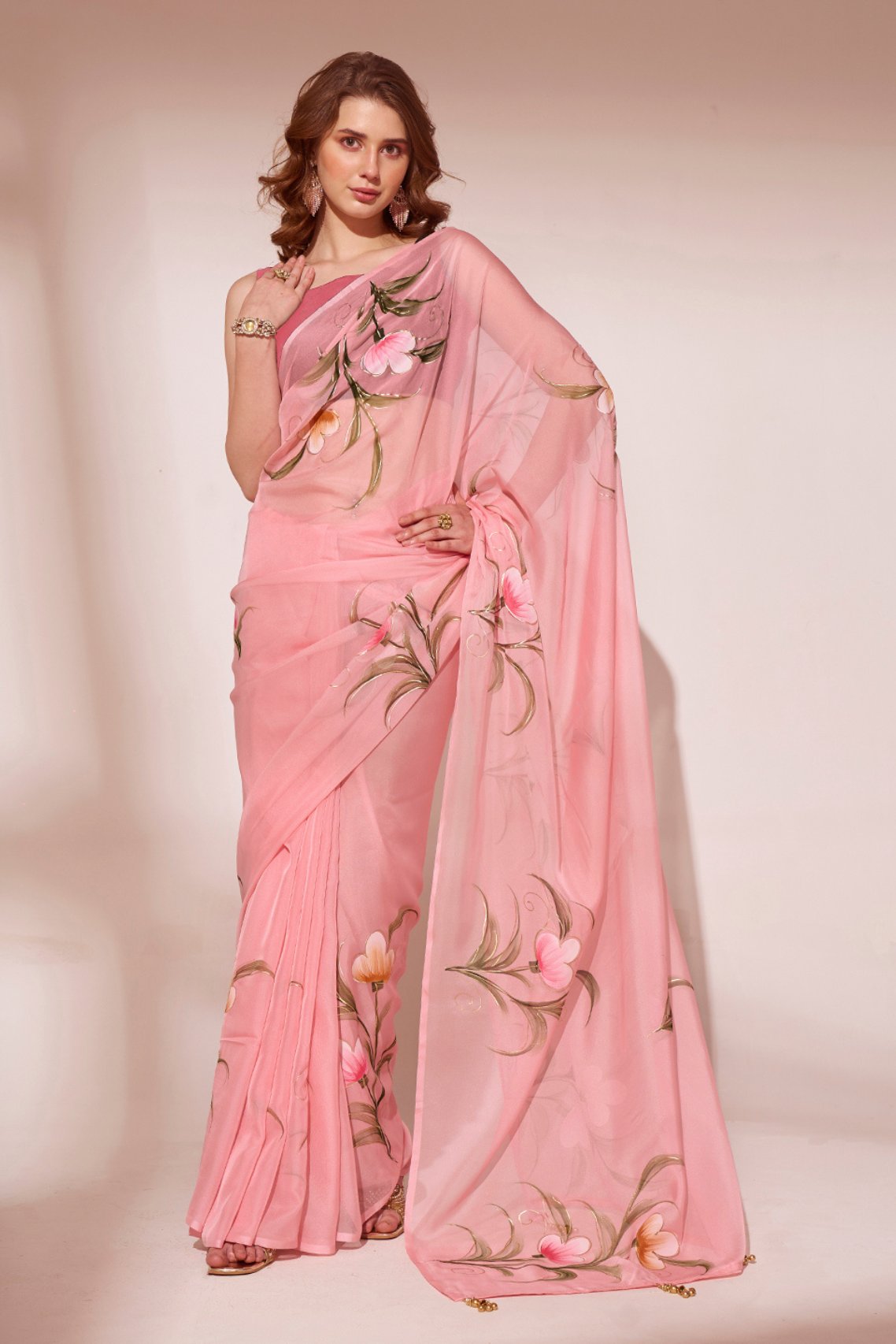 Buy MySilkLove Your Pink Printed Organza Saree Online