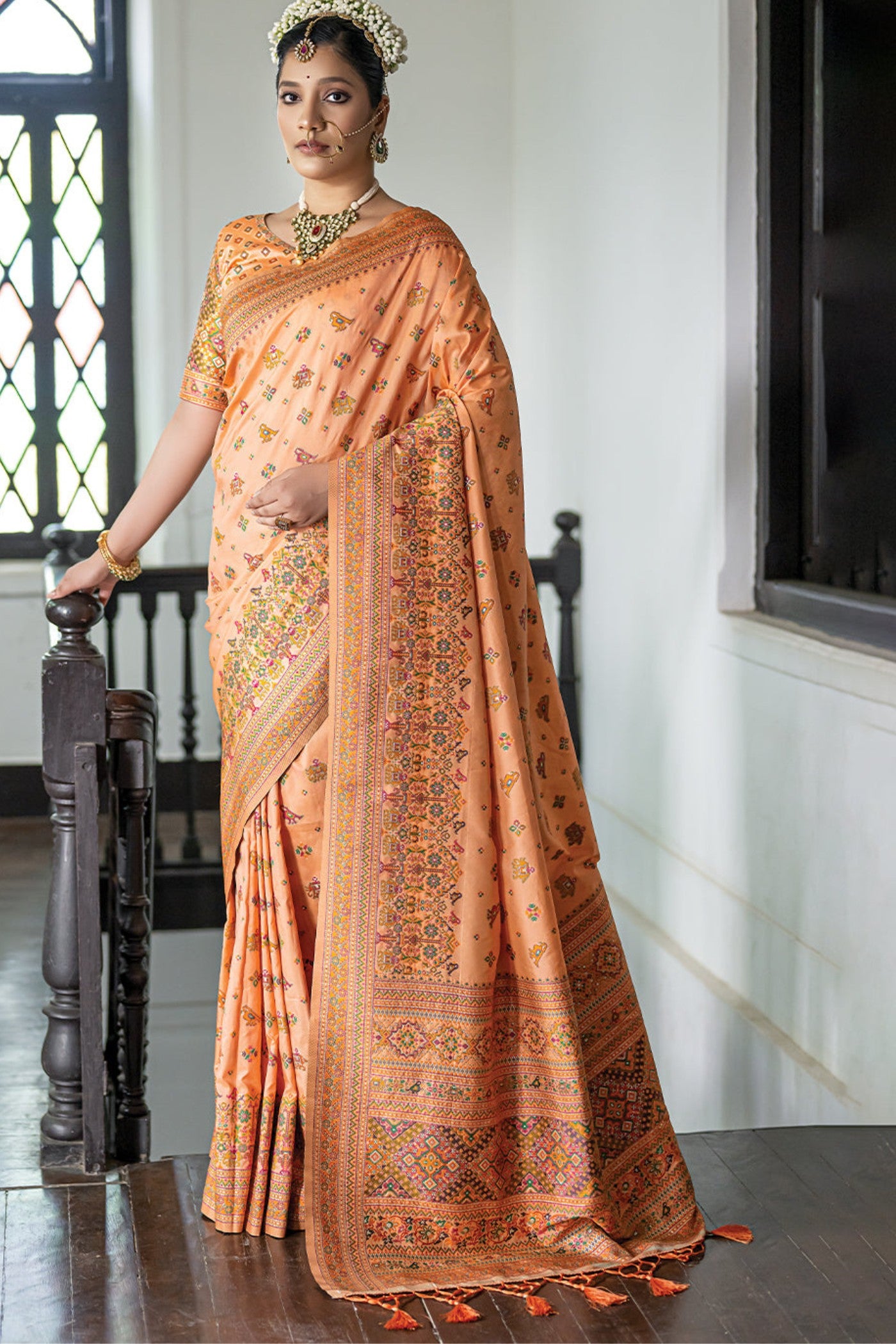 Buy MySilkLove Neon Orange Kashmiri Handloom Woven Silk Saree Online