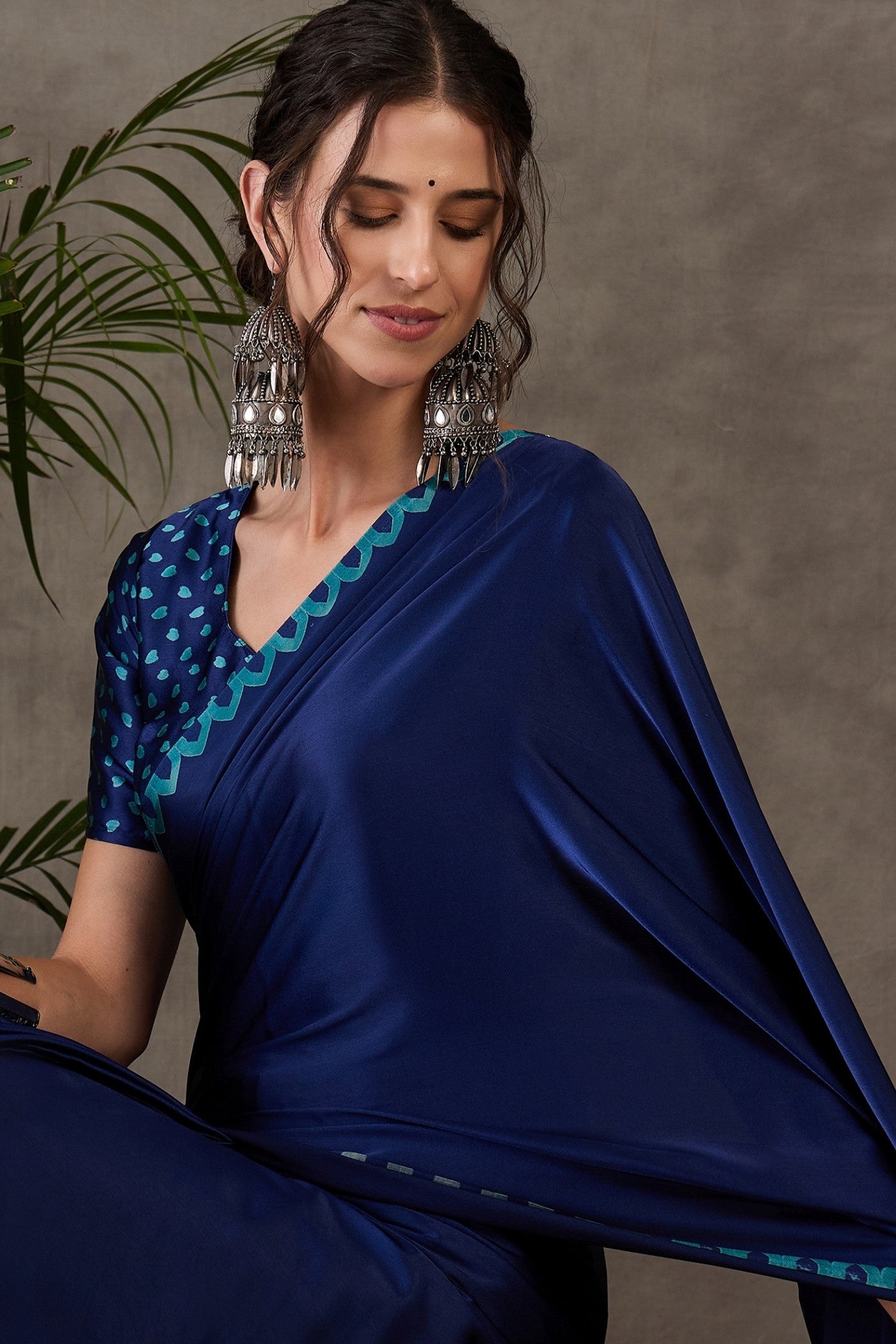 MySilkLove Venice Blue Printed Satin Gaji Silk Saree