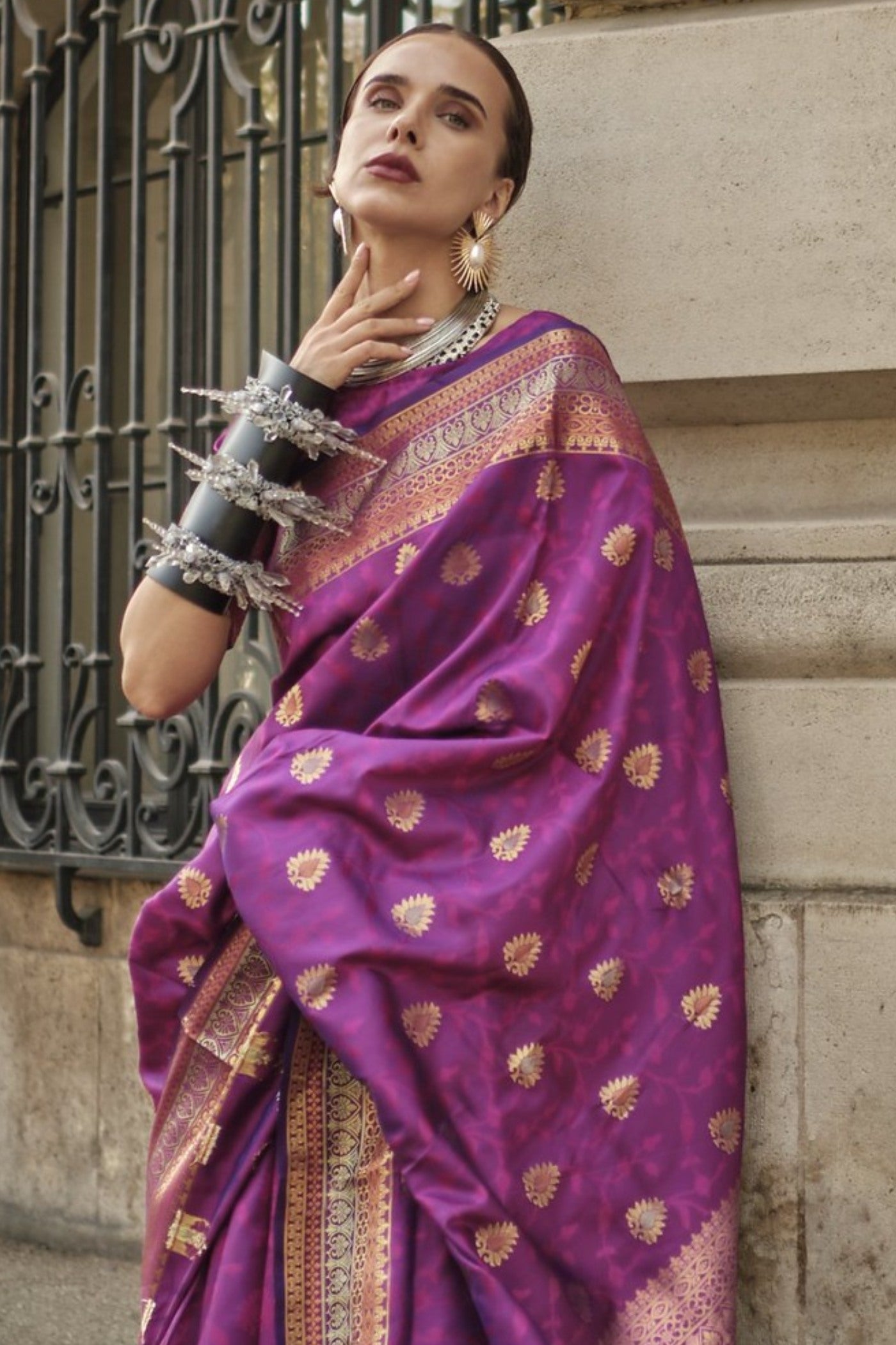 Buy MySilkLove Brinjal Purple Banarasi Handloom Saree Online