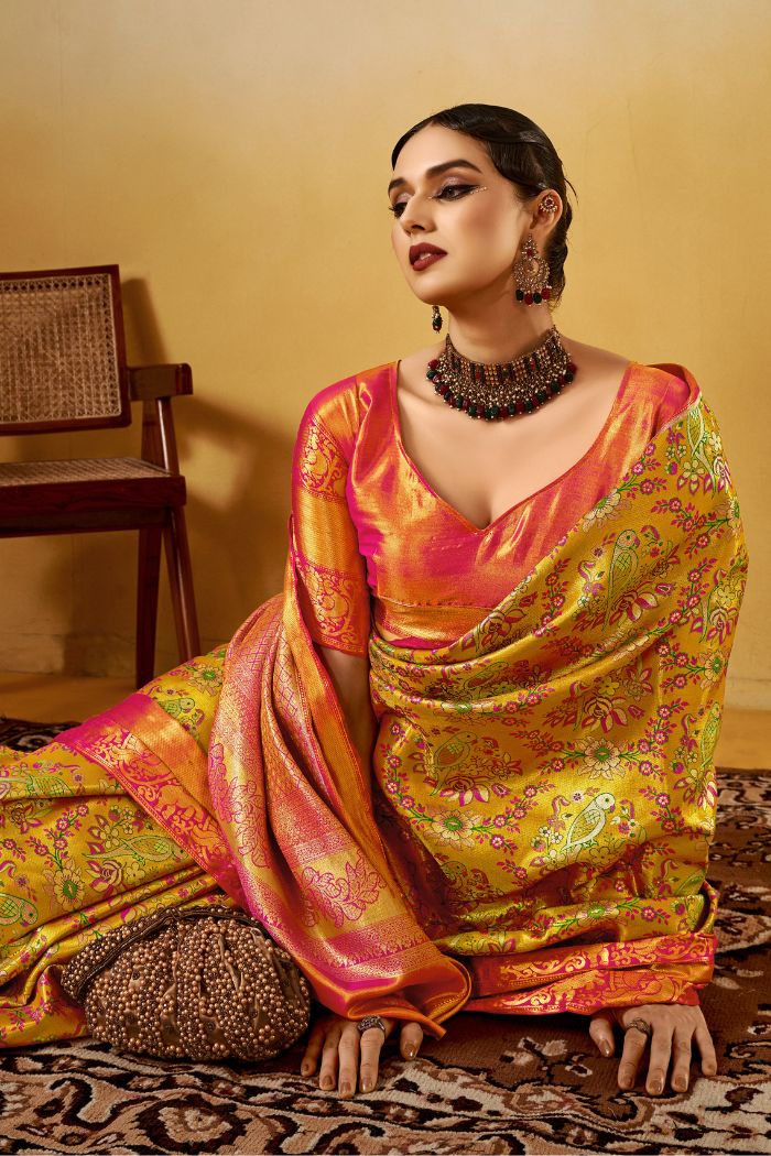 Buy MySilkLove Sunset Yellow Woven Kanjivaram Saree Online