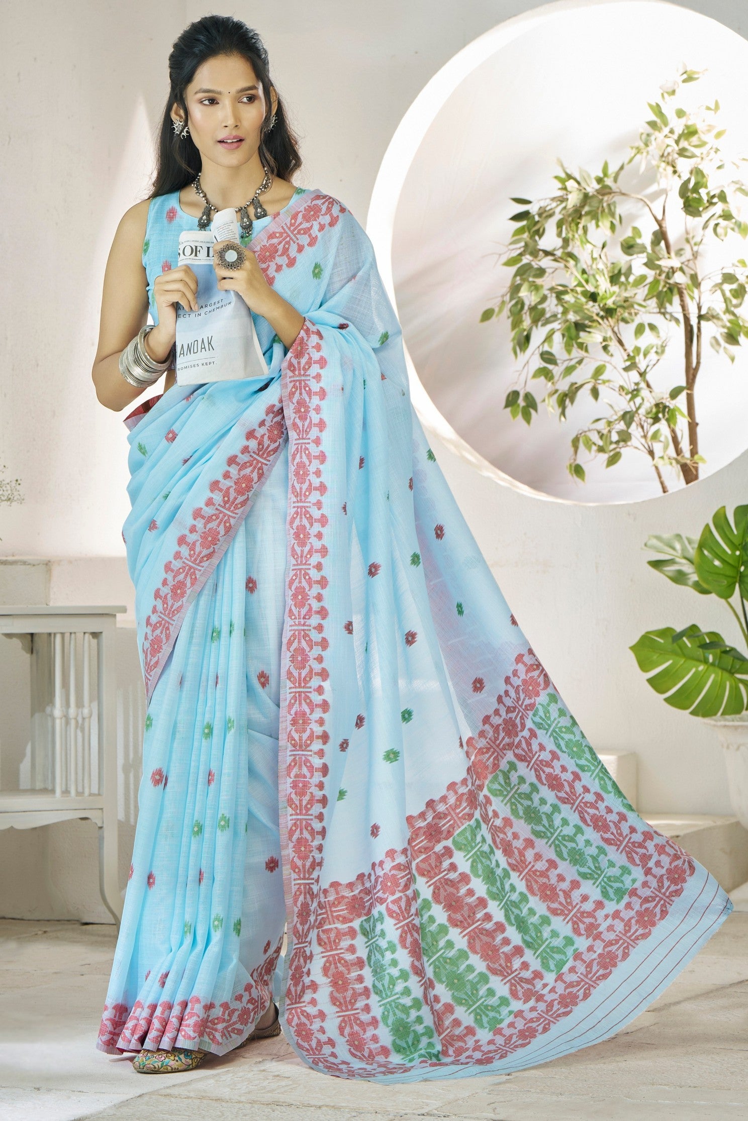 Buy MySilkLove Nepal Blue Woven Linen Saree Online