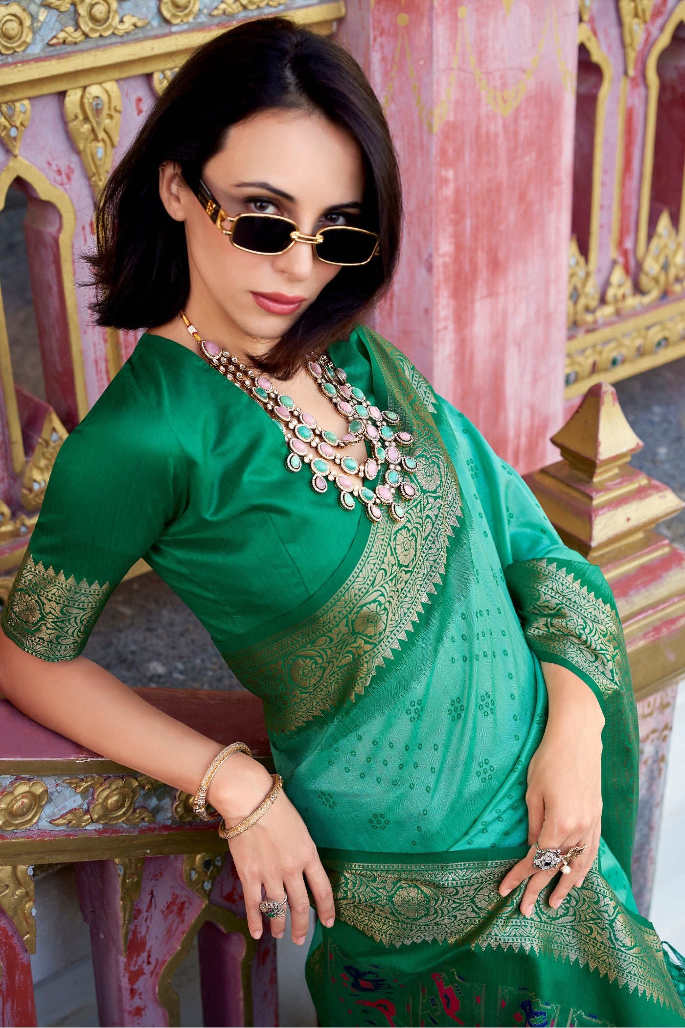 Buy MySilkLove Puerto Rico Green Woven Tussar Silk Saree Online