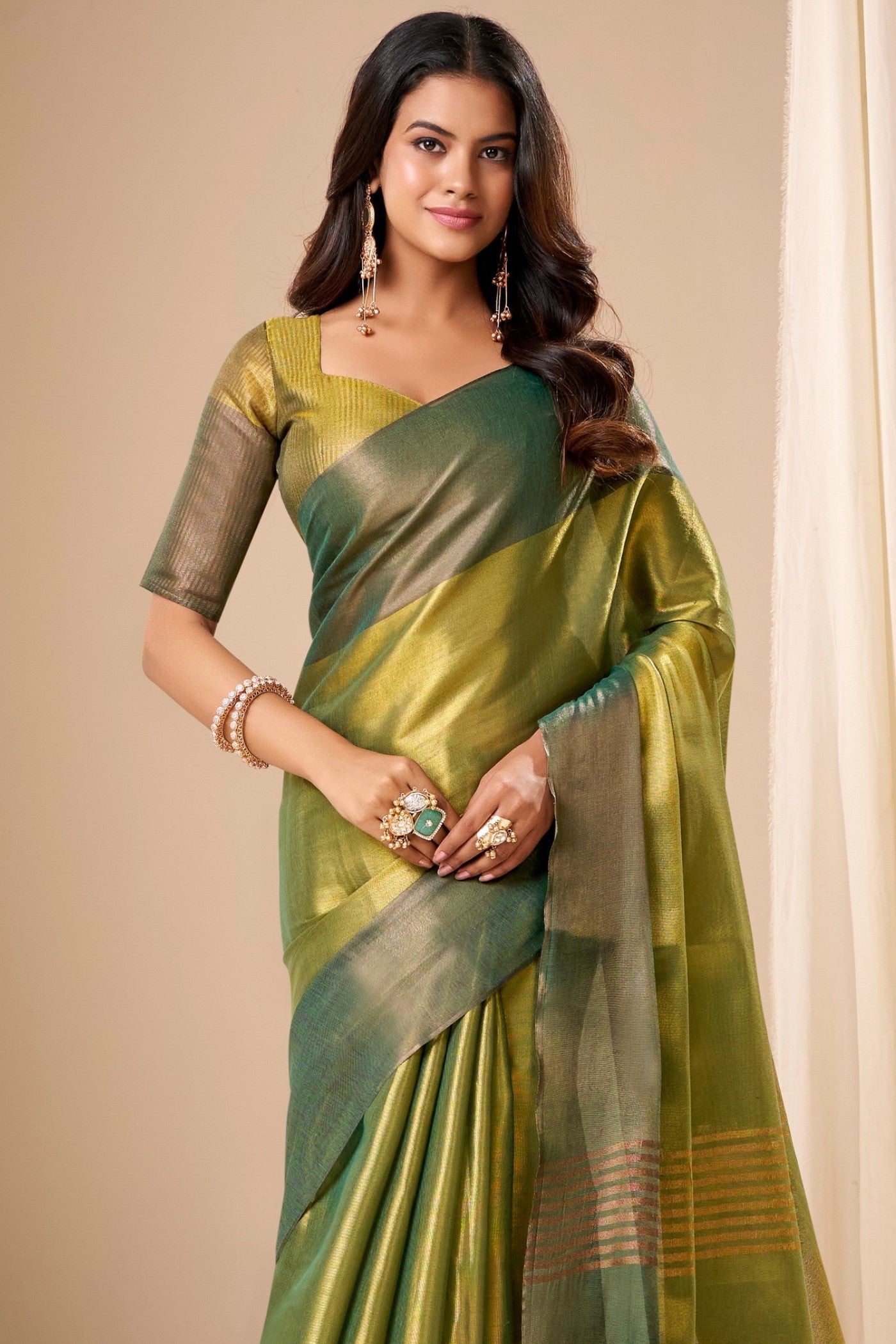 Buy MySilkLove Spring Green Handloom Tissue Saree Online