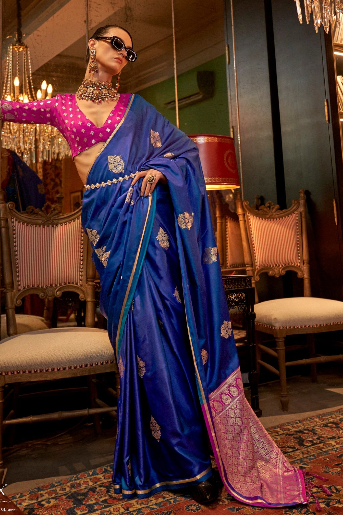 Buy MySilkLove Astronaut Blue Banarasi Satin Saree Online