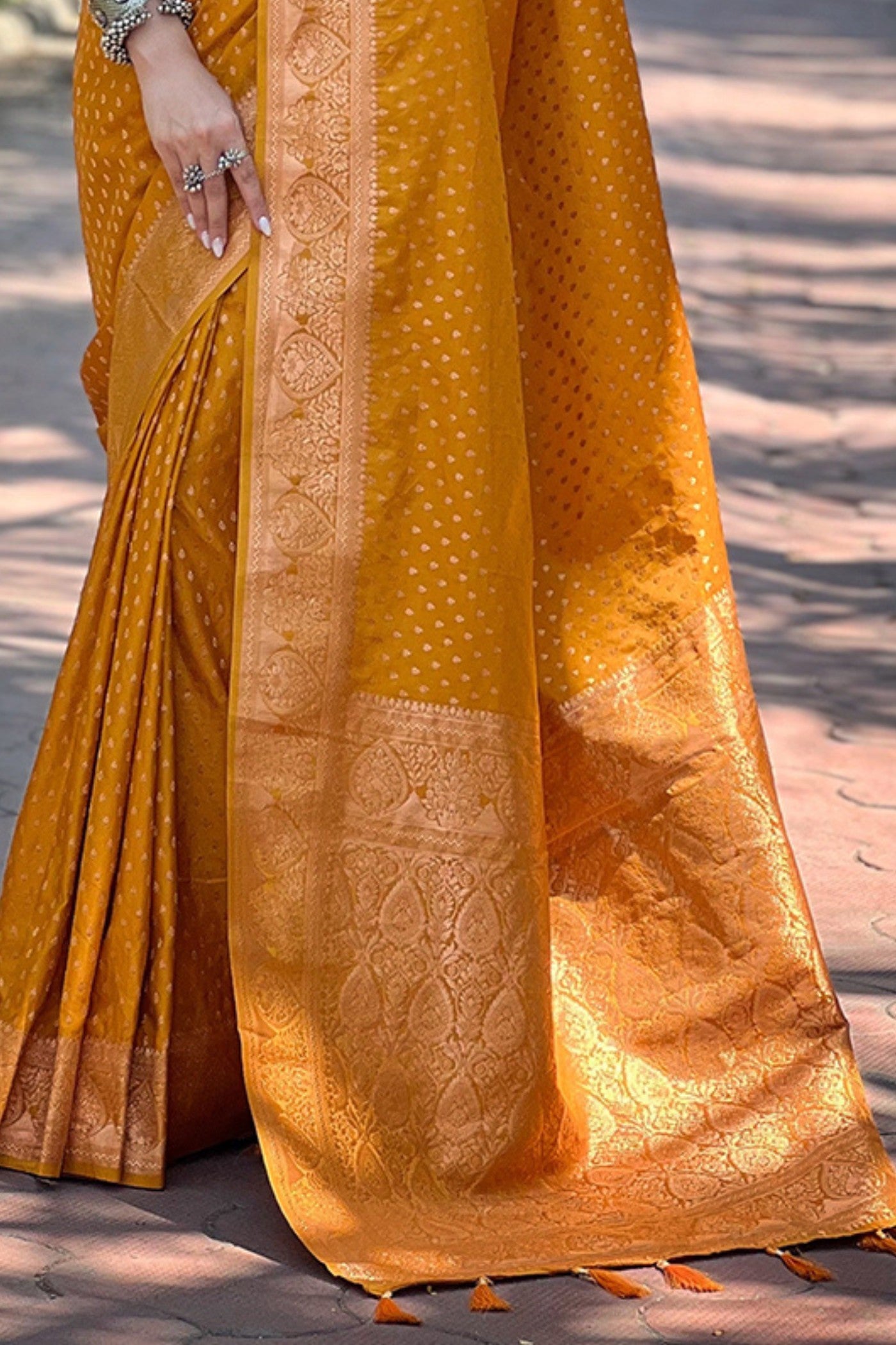 Buy MySilkLove Pumpkin Skin Yellow Zari Woven Banarasi Saree Online