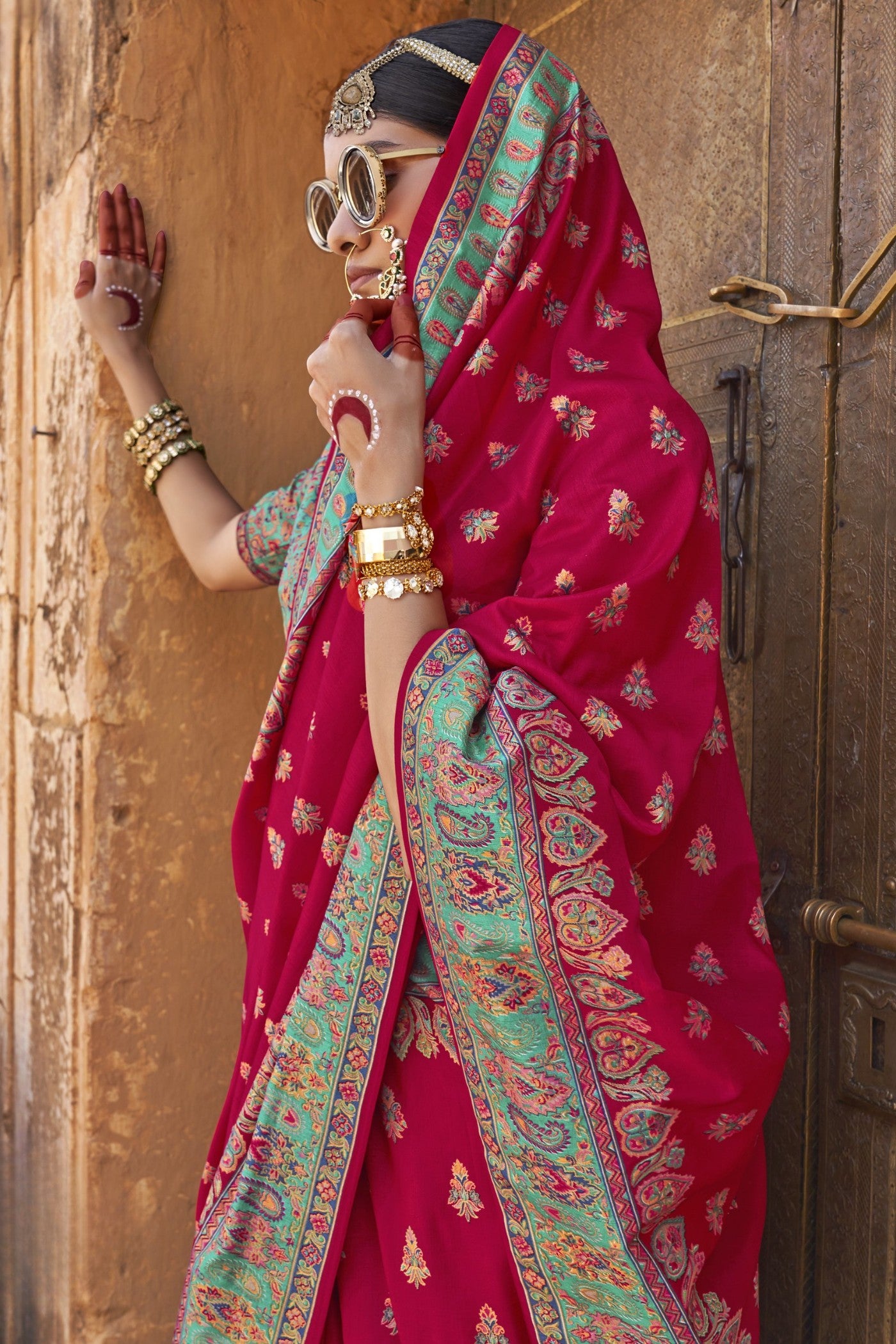 Buy MySilkLove Poppies Red Banarasi Jamawar Saree Online