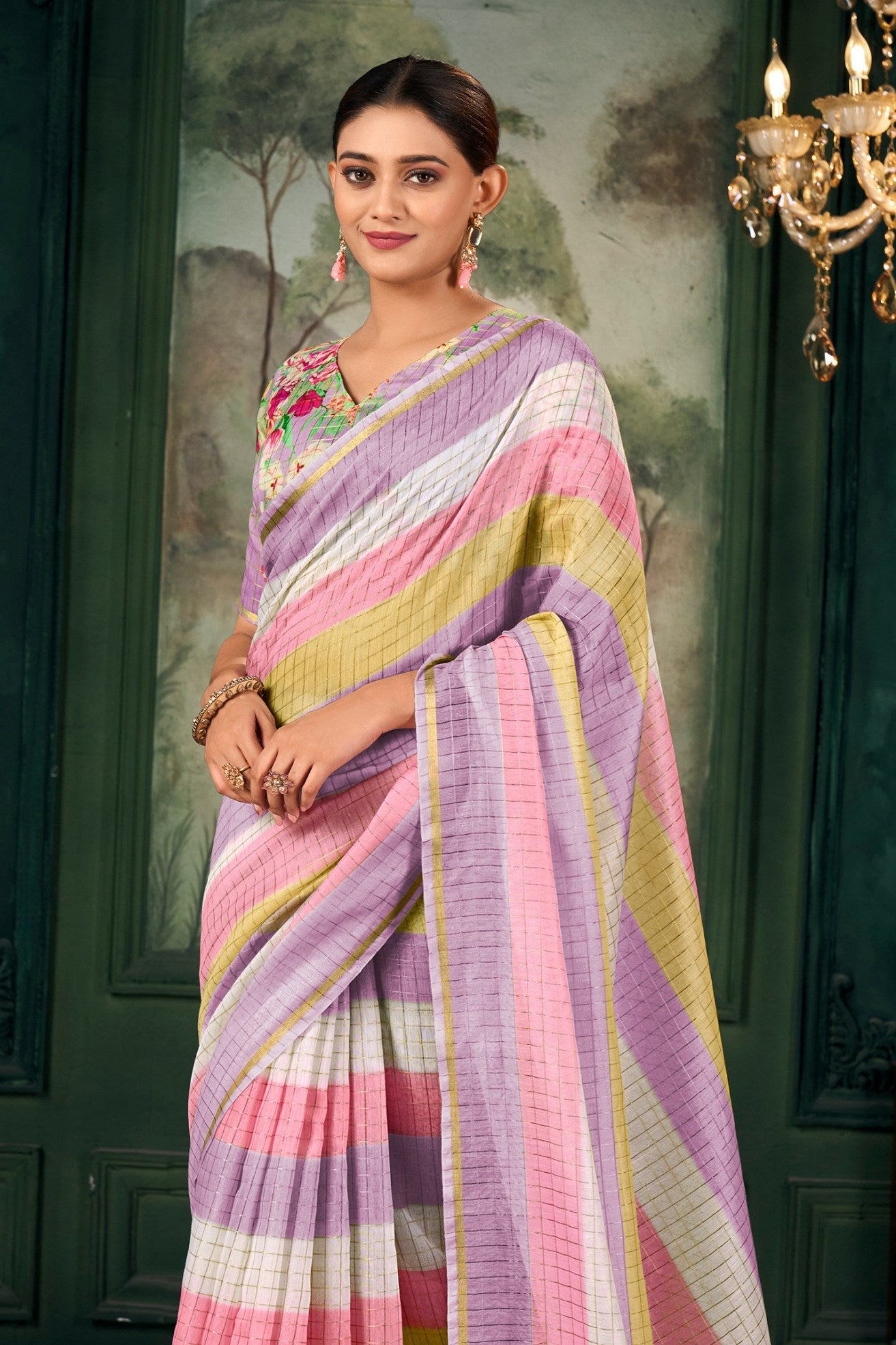 Buy MySilkLove Soap Purple Chanderi Linen Saree Online