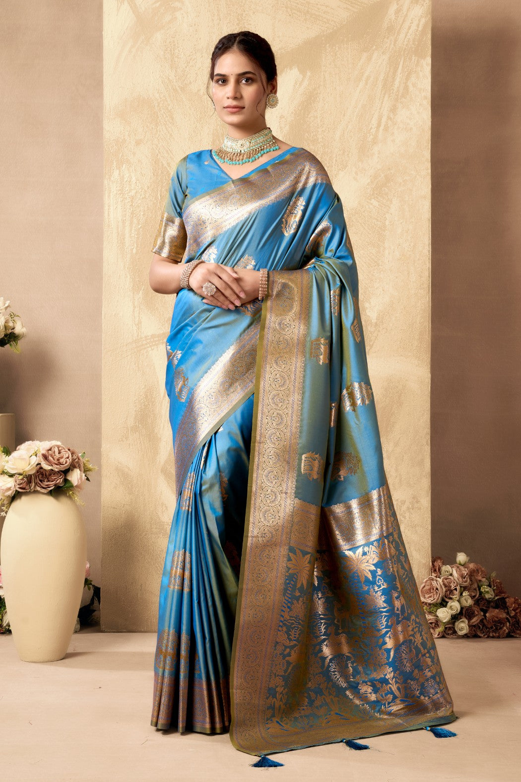 Buy MySilkLove Pigment Blue Woven Banarasi Soft Silk Saree Online