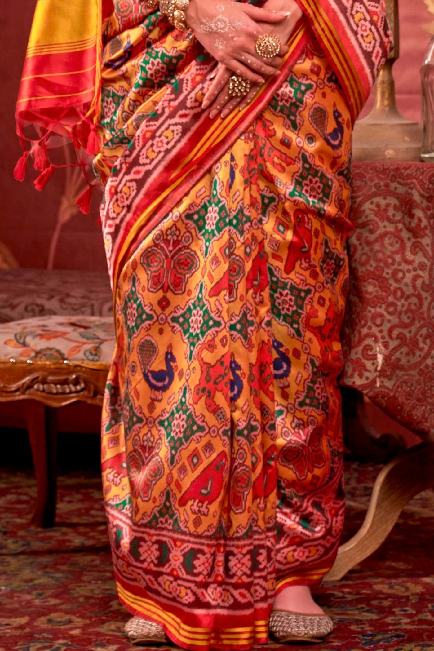 Buy MySilkLove Cyber Yellow Printed Patola Saree Online