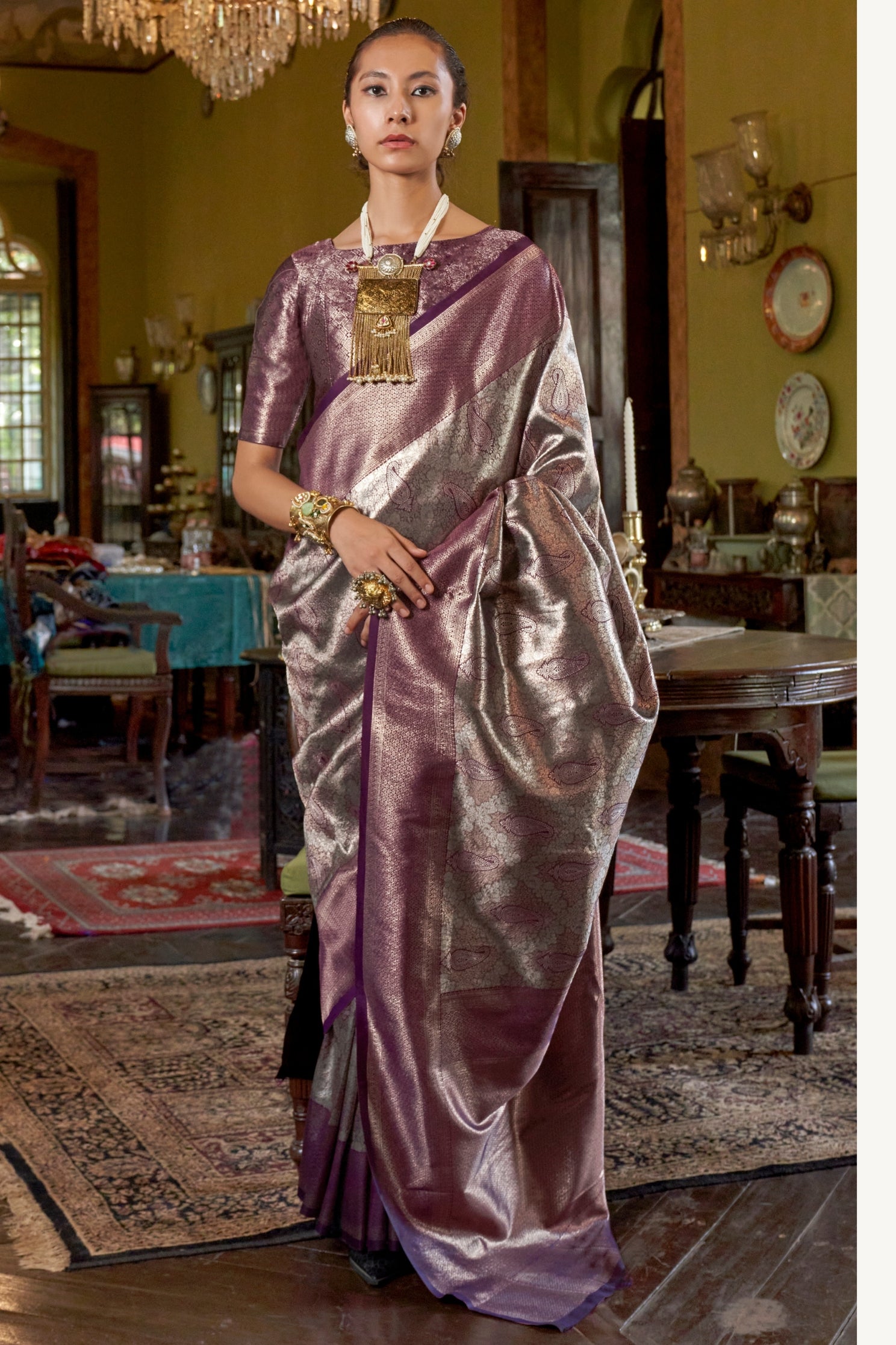 Buy MySilkLove Grape Purple Handloom Kanjivaram Saree Online