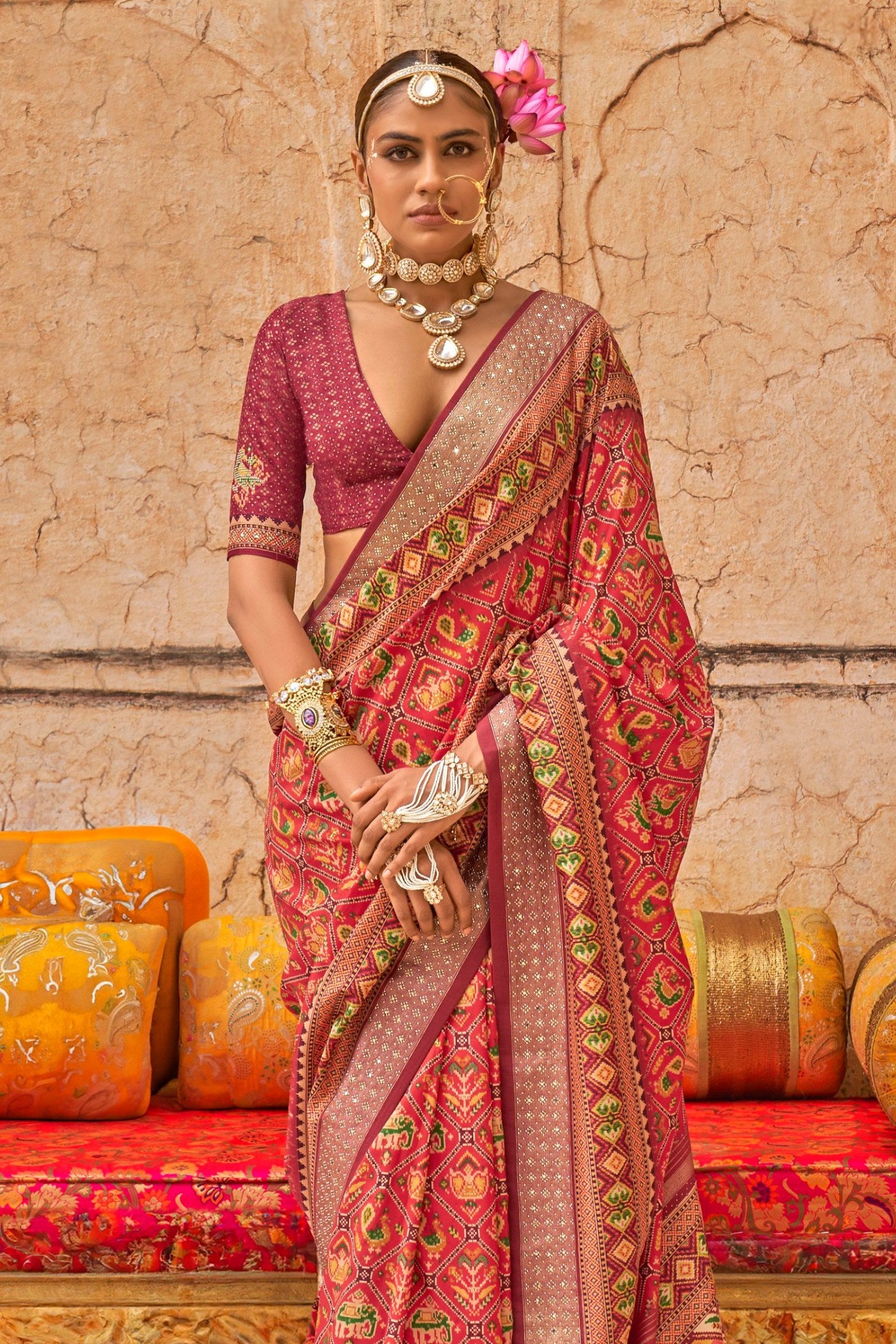 Buy MySilkLove Yam Orange Printed Patola Saree Online