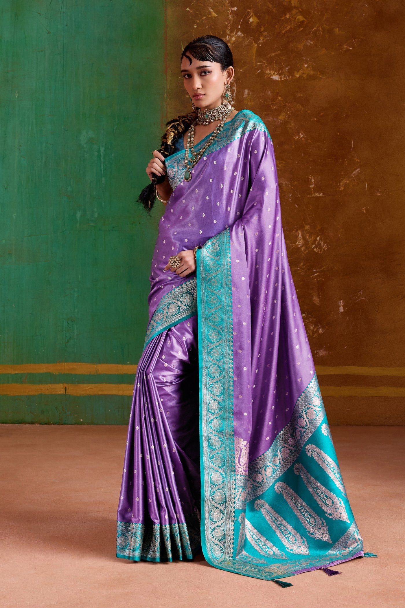 Buy MySilkLove Luster Purple Handloom Satin Silk Saree Online