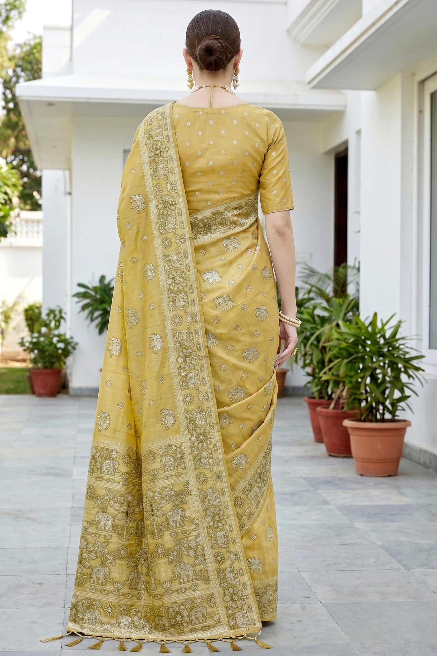 Buy MySilkLove Citrine Yellow Soft Cotton Printed Saree Online