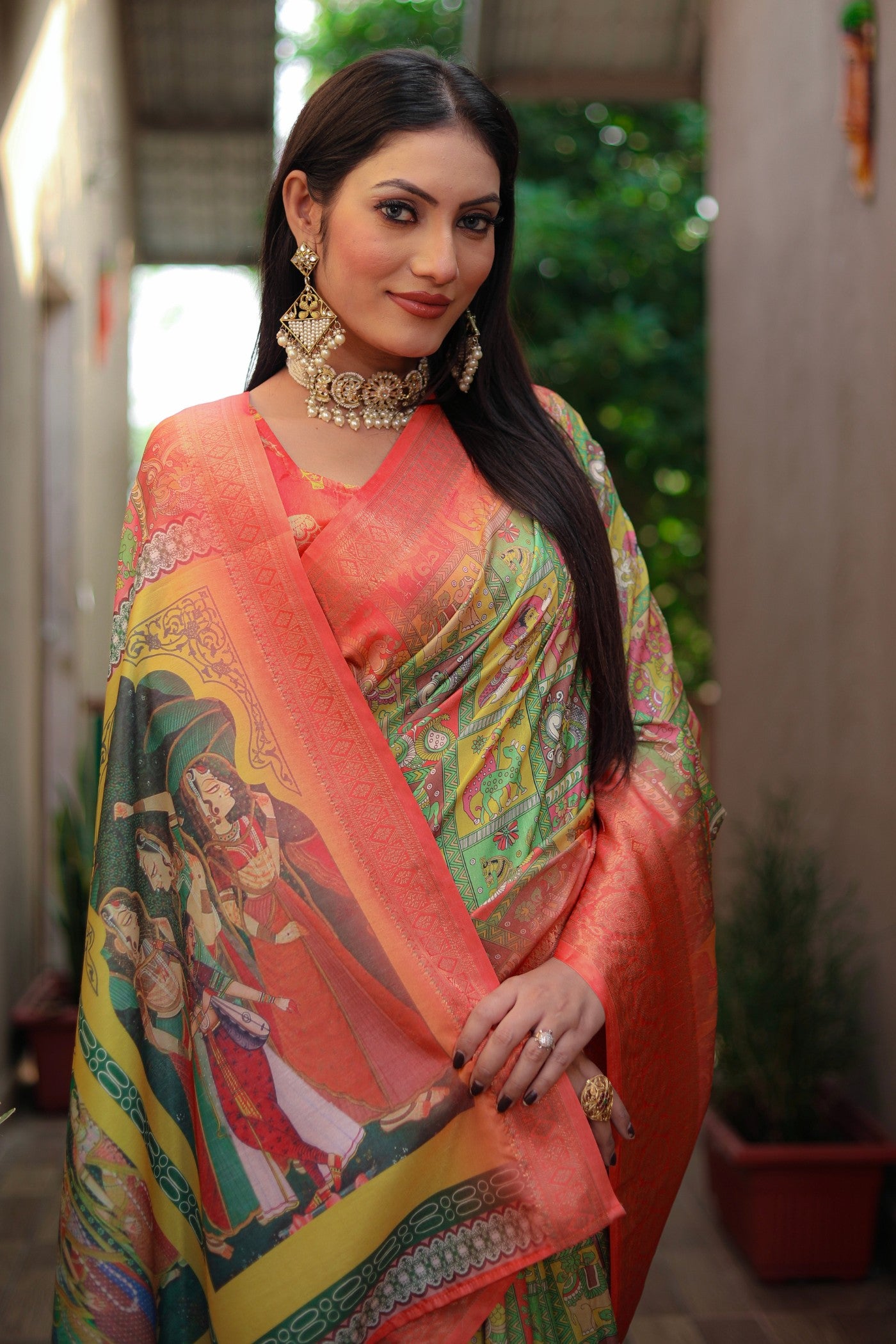 Buy MySilkLove Sun Yellow and Orange Digital Printed Kalamkari Saree Online