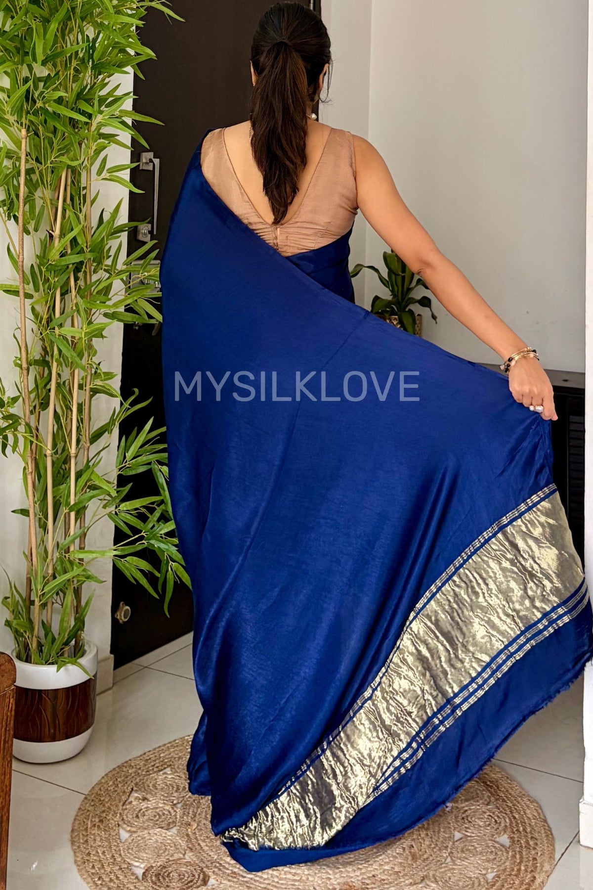 Buy MySilkLove Royal Blue Modal Pure Gajji Silk Saree with Lagdi Zari Pallu Saree Online
