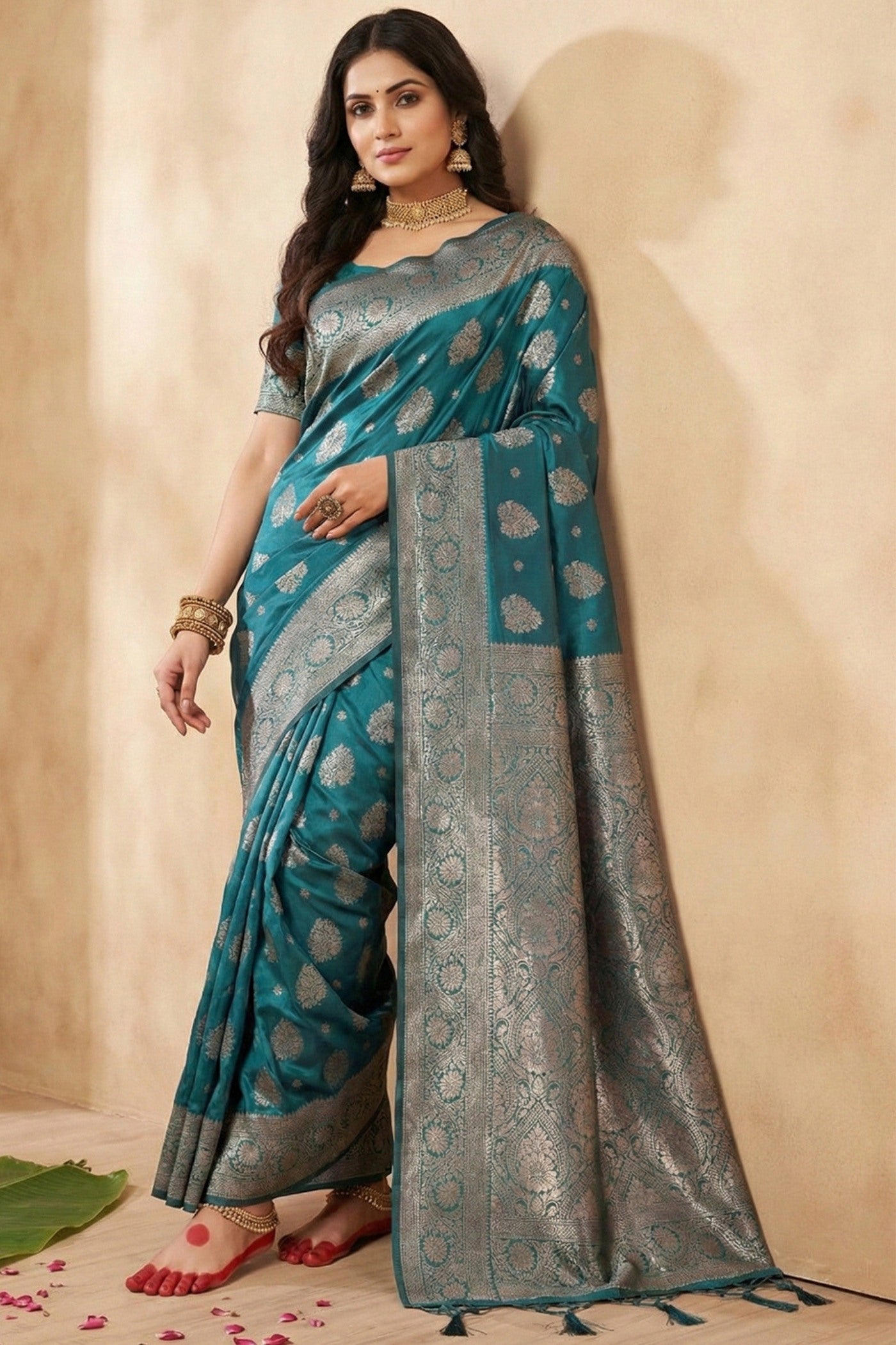 Buy MySilkLove Cell Blue Banarasi Woven Silk Saree Online