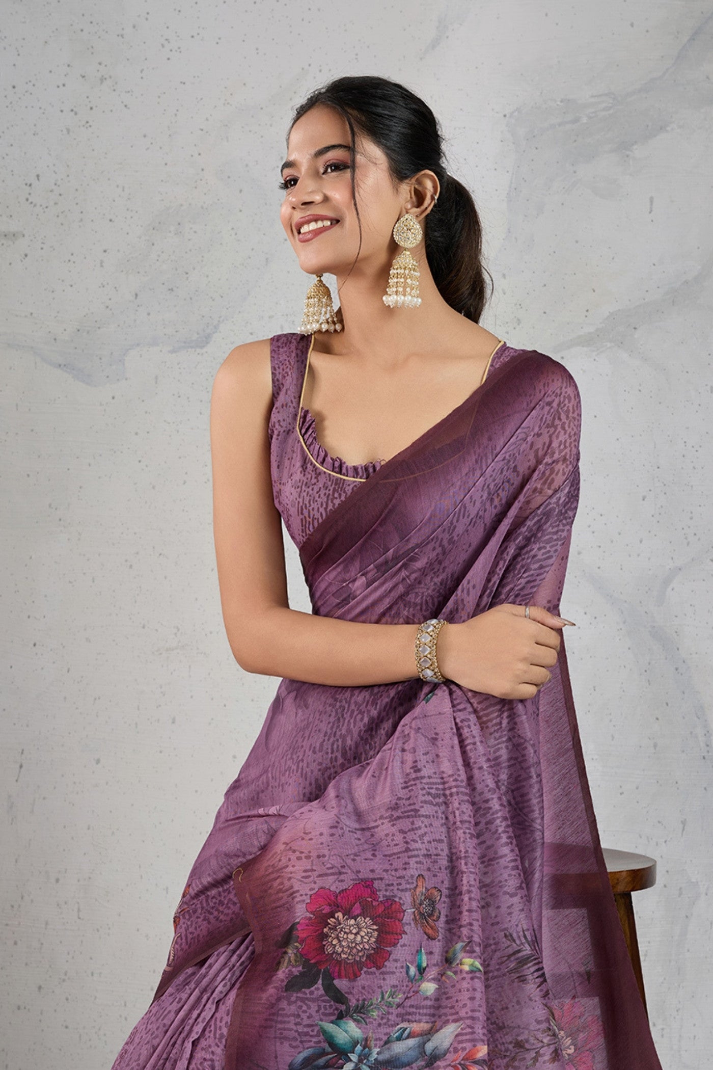 Buy MySilkLove Mardi Gras Purple Digital Printed Saree Online