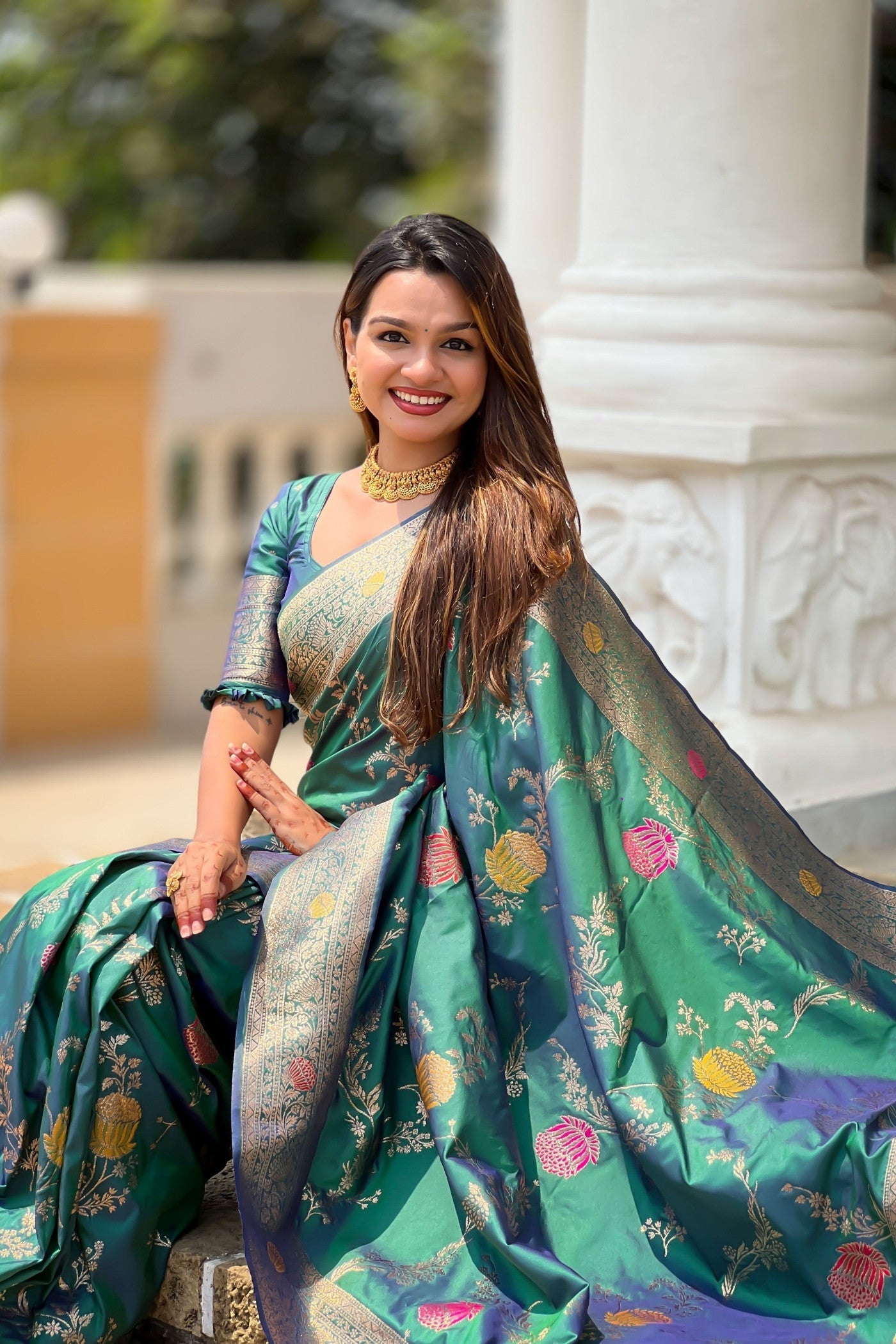 Buy MySilkLove Rama Blue Woven Banarasi Saree Online