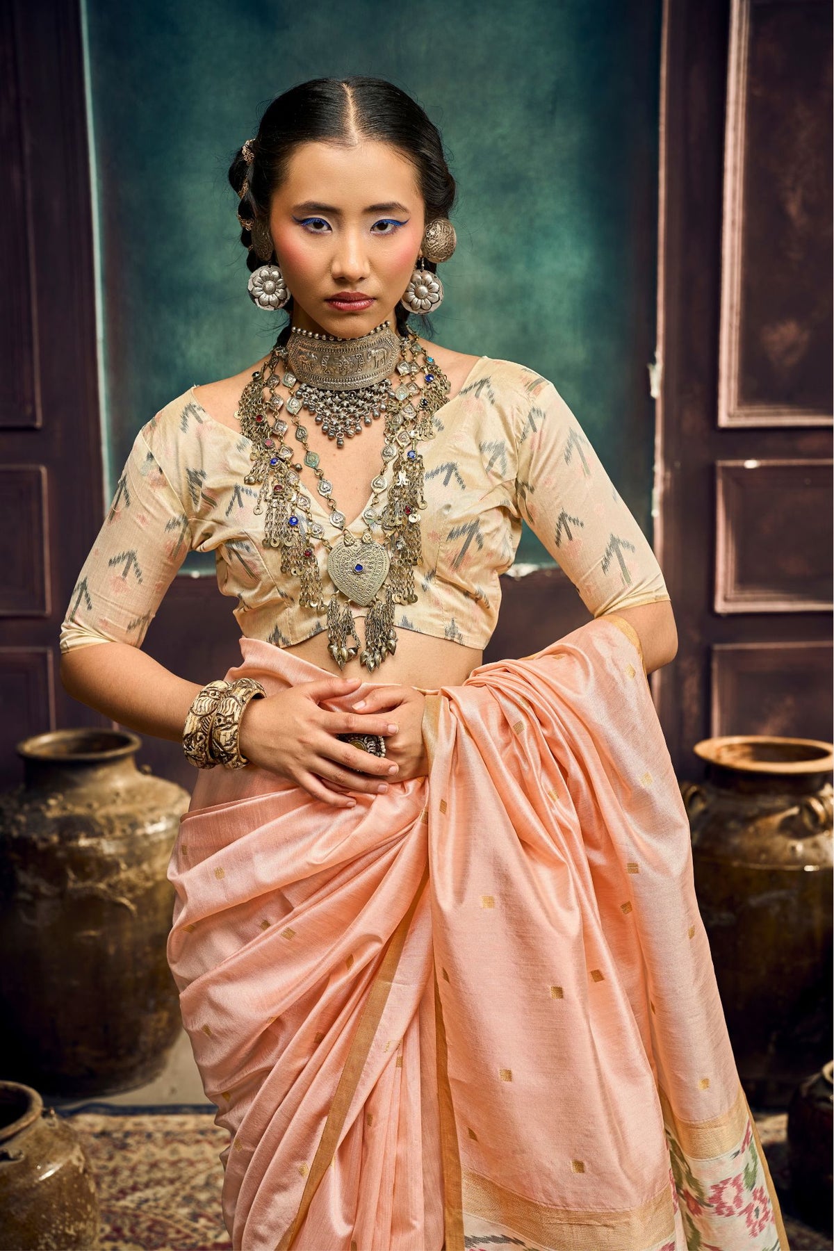 Buy MySilkLove Plum Rose Peach Handloom Silk Saree Online