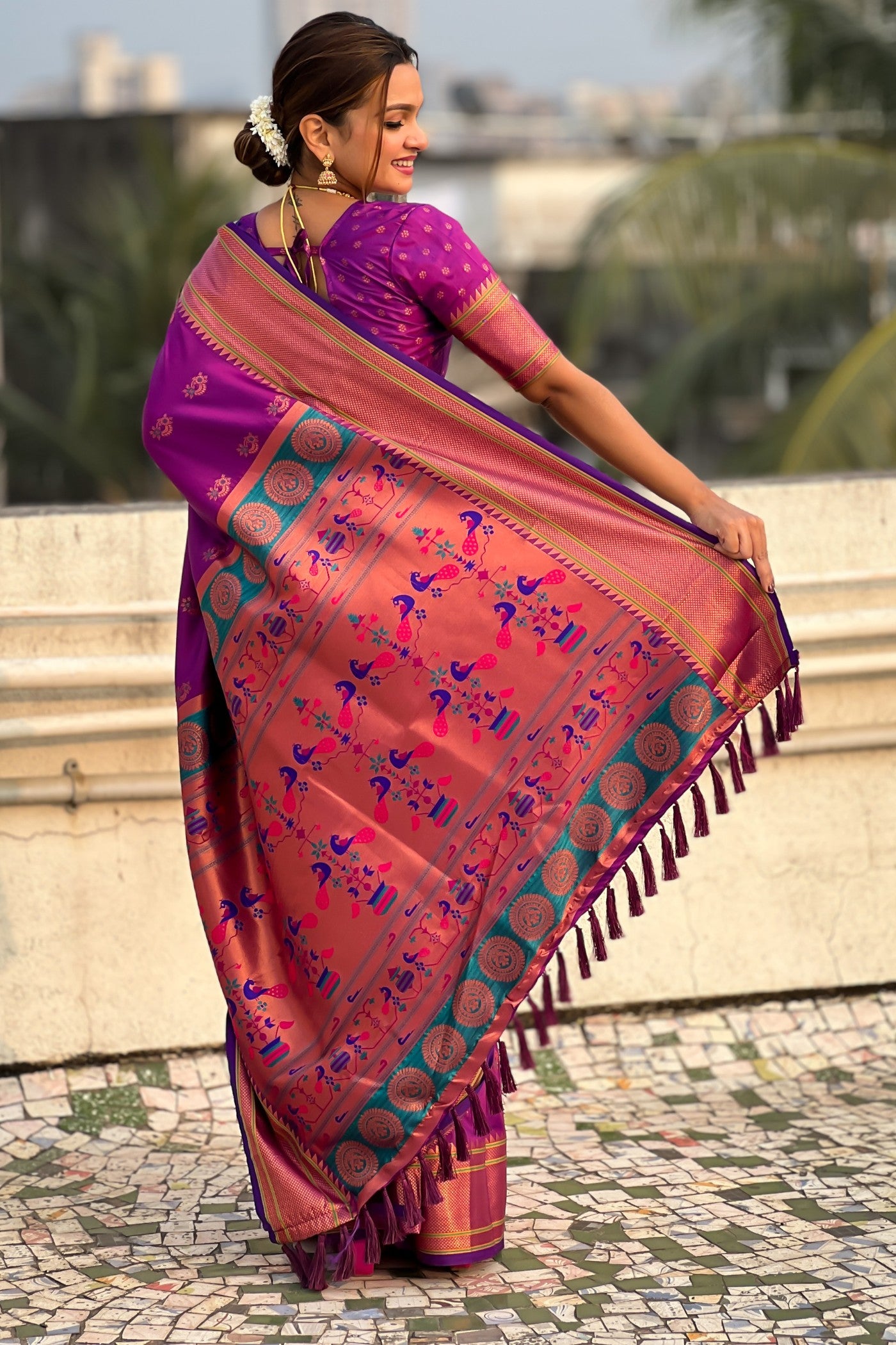 Buy MySilkLove Berry Purple Zari Woven Nath Paithani Saree Online