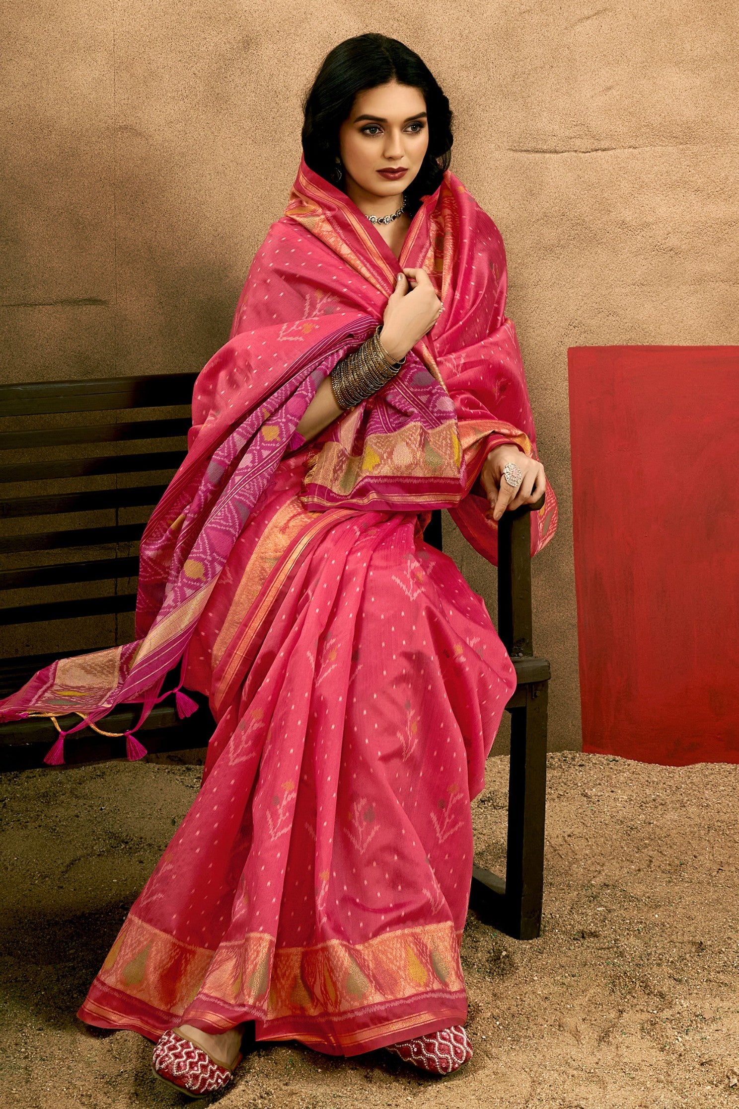 MySilkLove Carnation Pink Patola Handloom Saree