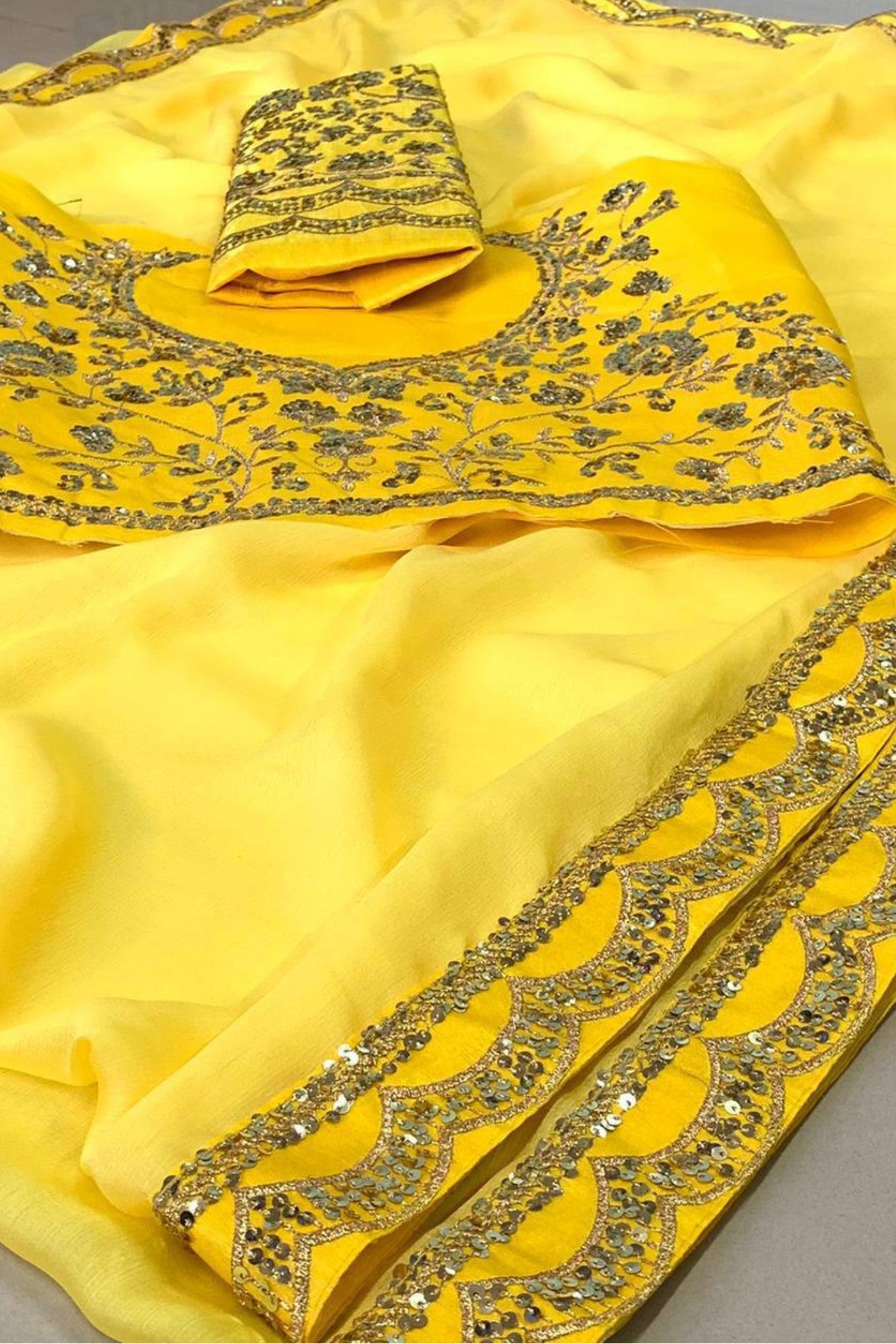 Buy MySilkLove Janhavi Kapoor Inspired Yellow Chiffon Partywear Saree Online