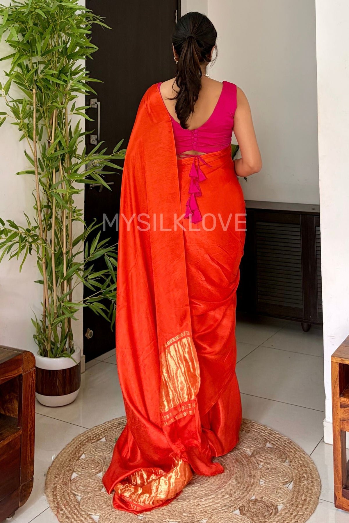 Buy MySilkLove Terracotta Orange Modal Pure Gajji Silk Saree with Lagdi Zari Pallu Saree Online