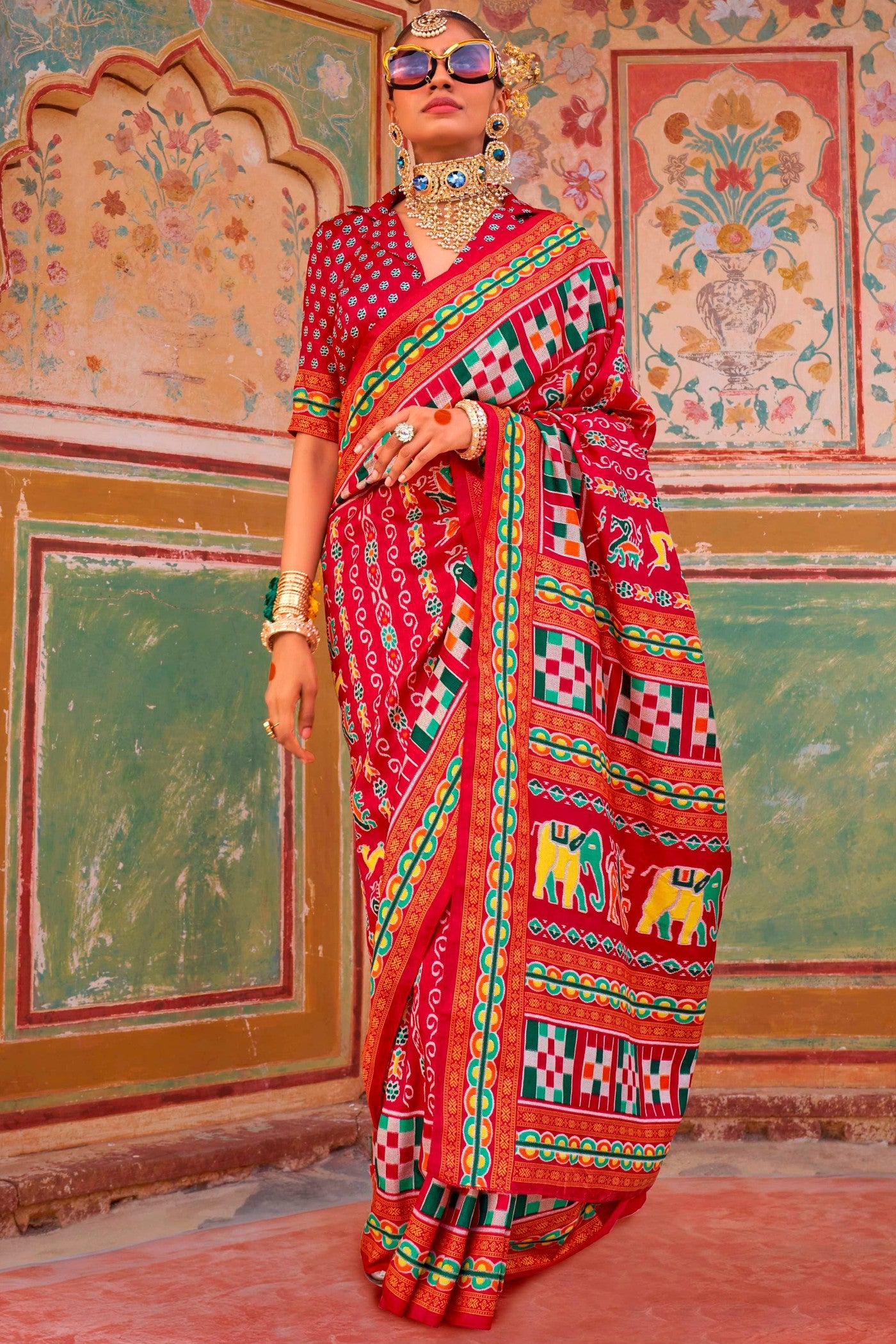 Buy MySilkLove Punch Red Printed Patola Saree Online