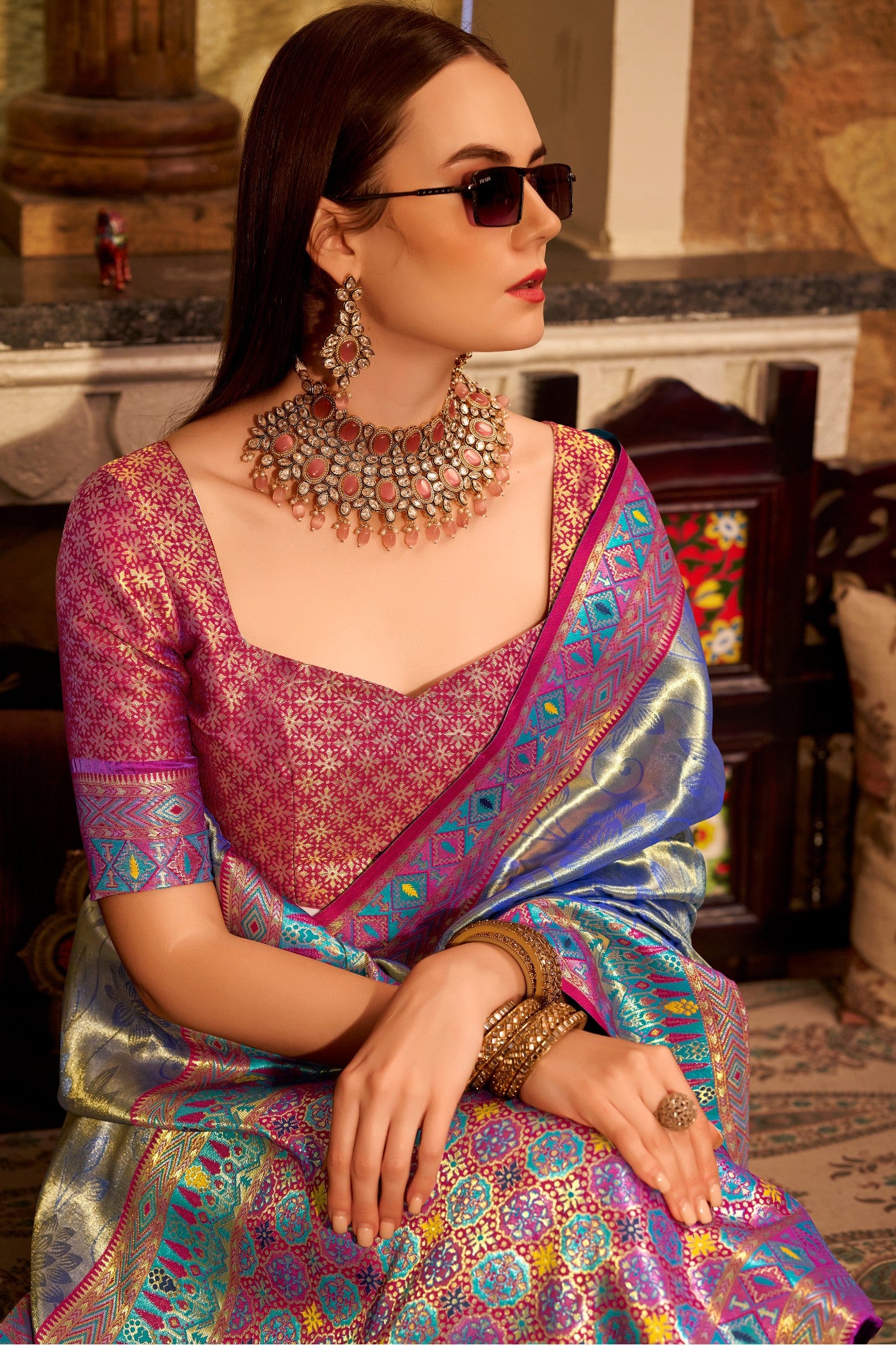 MySilkLove Cobalt Blue Zari Woven Tissue Silk Saree